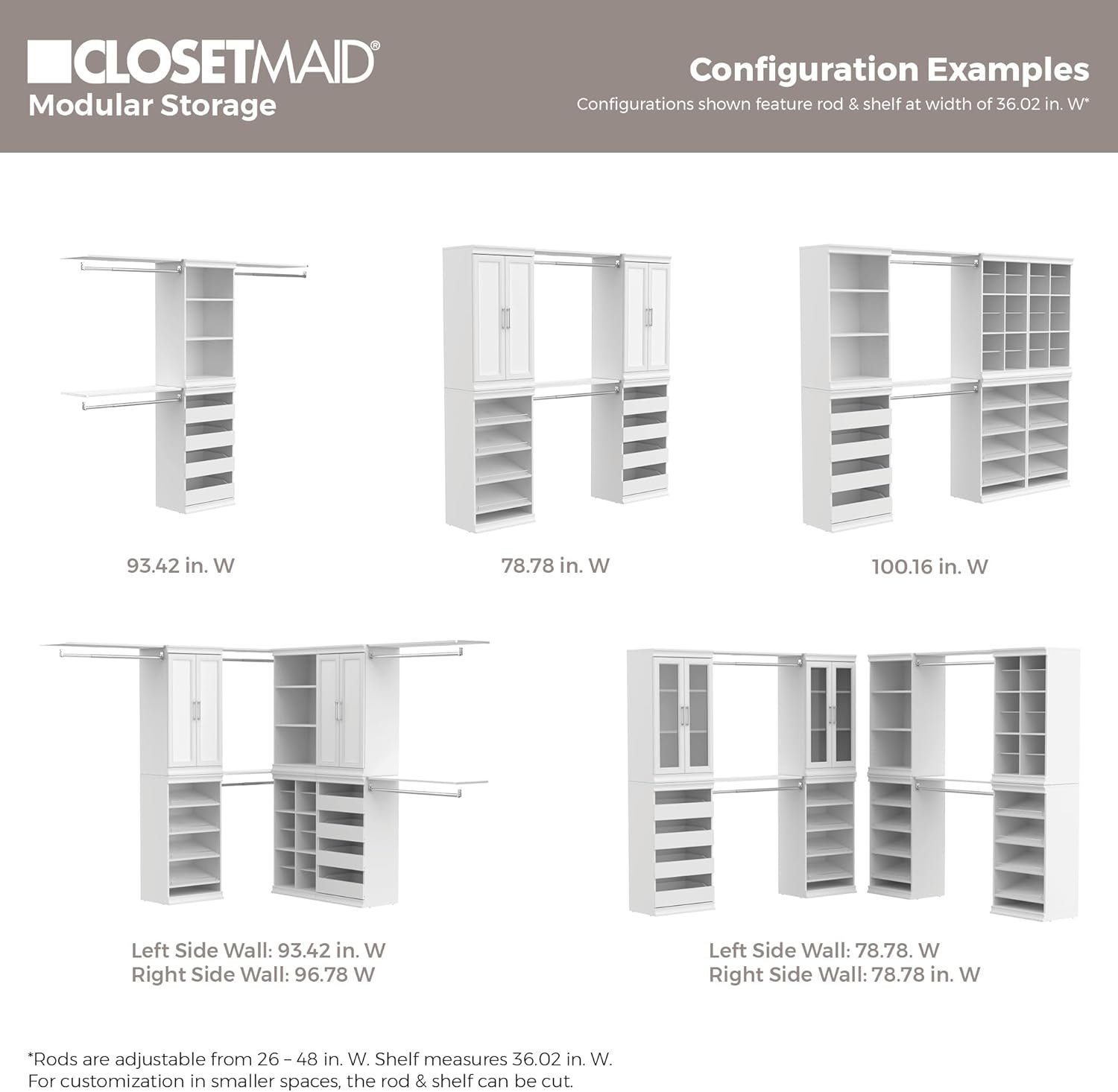 ClosetMaid Modular Shelf & Hang, Wood Organizer Adjustable Closet, Add On Storage Accessory, White, Shelf and Hang Rod Kit - Image 16