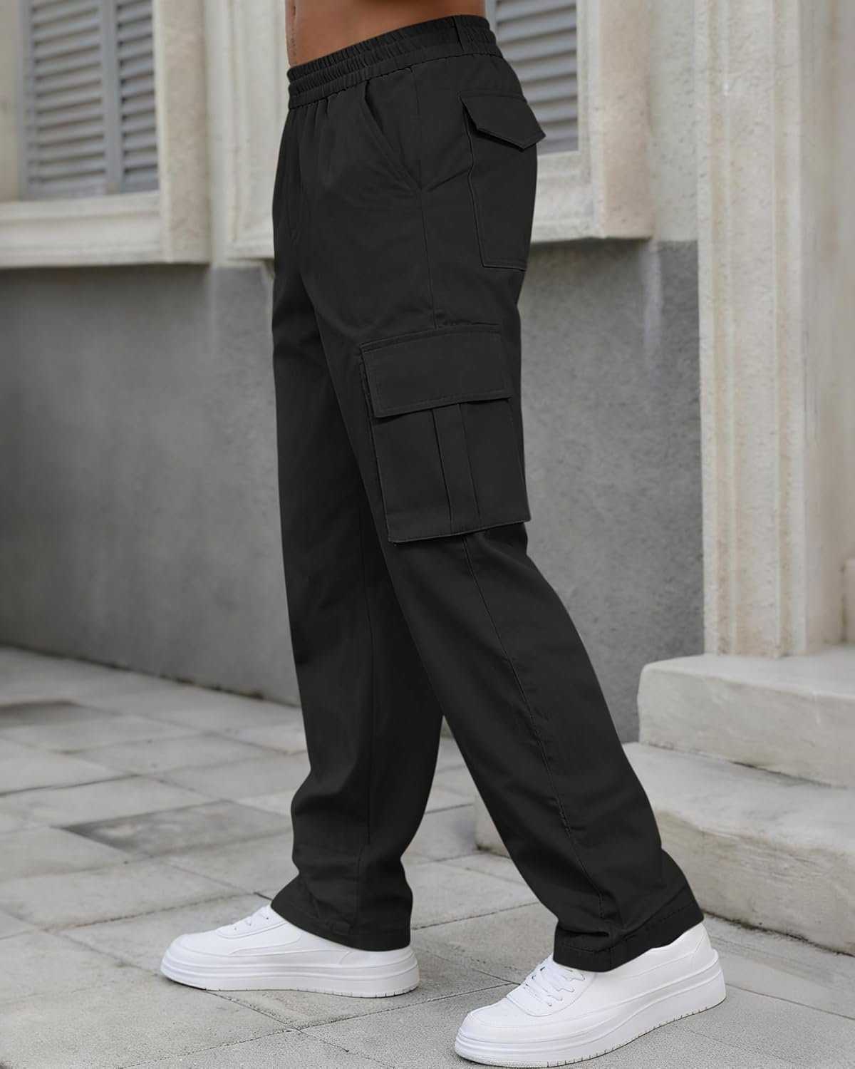 Men's Cargo Pants Casual Straight Leg Sweatpants Drawstring Elastic Waist Men Pants with 6 Pockets Hiking Pants - Image 7