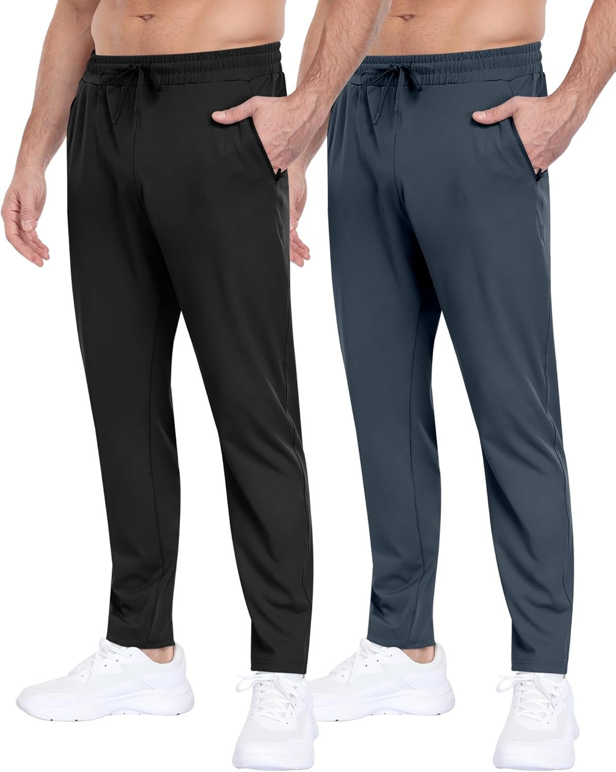 2 Pack Mens Fleece Lined Pants with Zipper Pockets,Winter Athletic Workout Warm Running Joggers Sweatpants for Men - Image 2