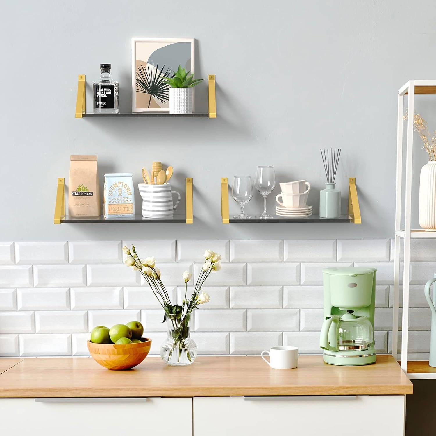 Clear Shelves, Gold Floating Shelves Wall Mounted Set of 2, 8mm Transparent Acrylic, Invisible Wall Shelves for Bedroom, Living Room, Bathroom, Kitchen, Office Display Decor (15in) - Image 8