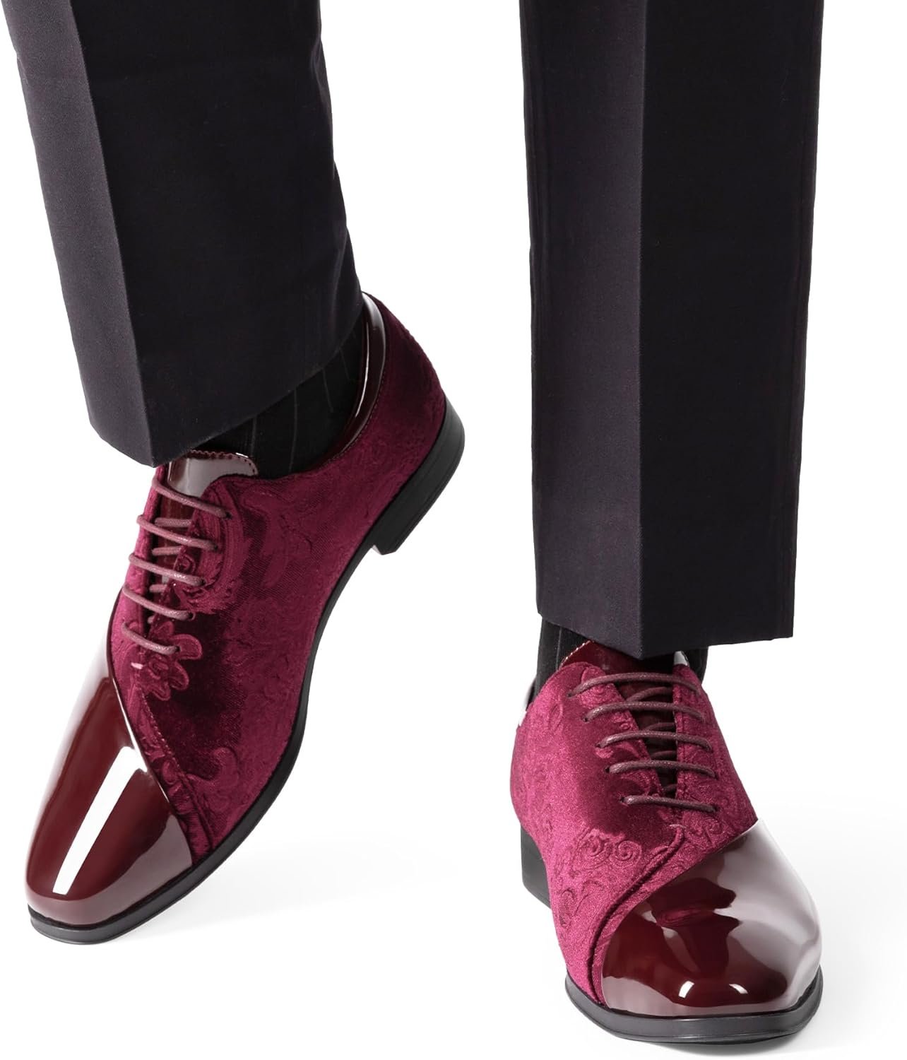 Bruno Marc Men's Dress Tuxedo Shoes Classic Patent Velvet Lace-up Formal Caden Oxford - Image 7