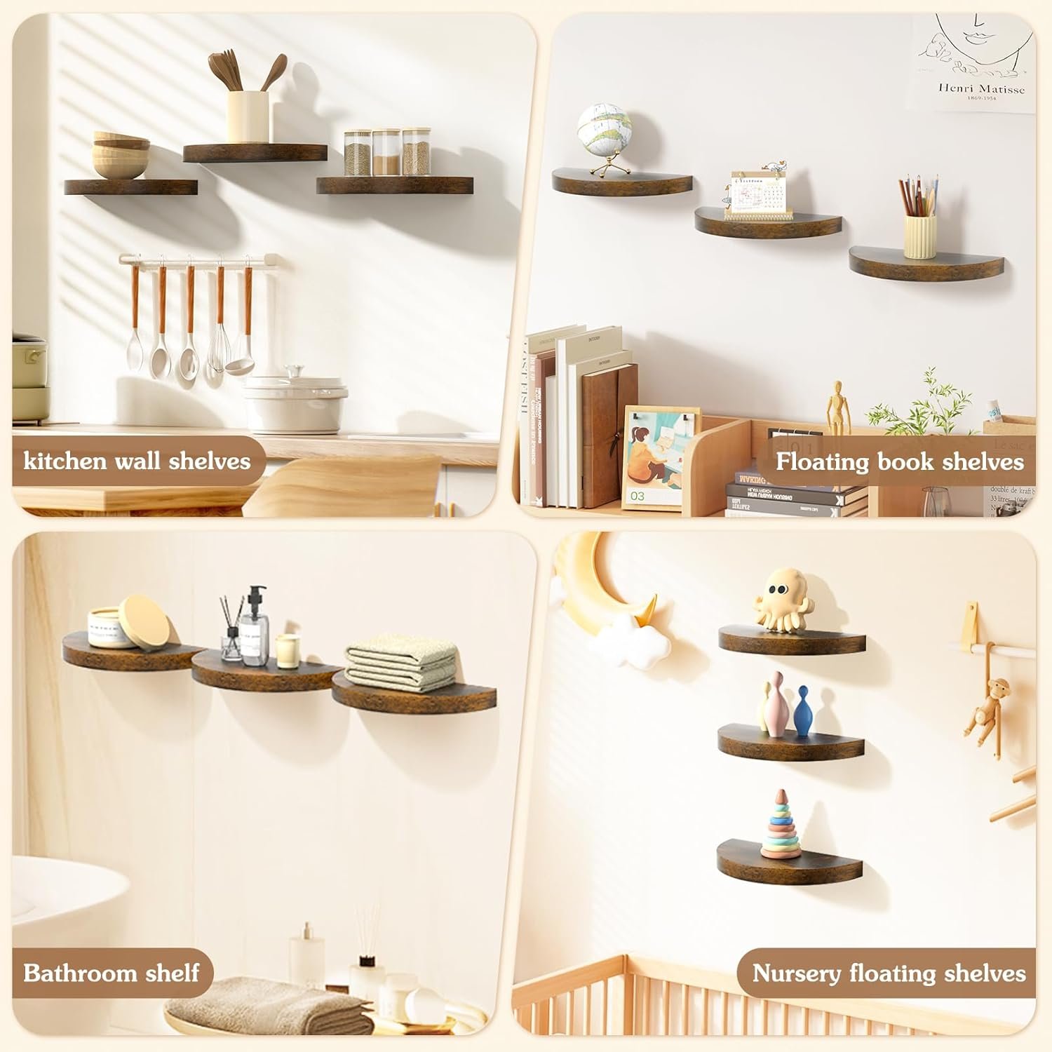 Olakee Floating Shelves for Wall Set of 3, 15.4" Rustic Wood Wall Mounted Shelves for Bathroom, Bedroom, Living Room, Kitchen, Office – Heavy Duty Decorative Storage Shelves – Carbonized Black - Image 8