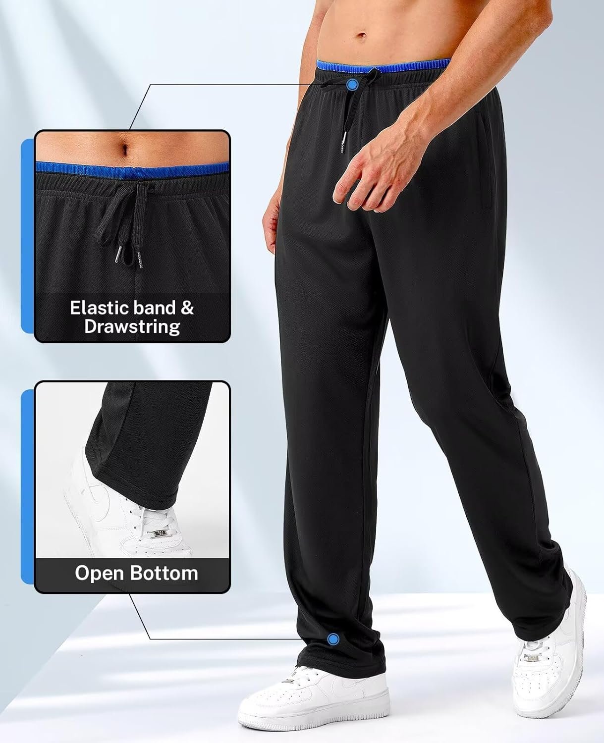 Mens Sweatpants with Zipper Pockets 5 Pack Mens Joggers for Men Open Bottom Mesh Athletic Pants for Workout,Running - Image 5