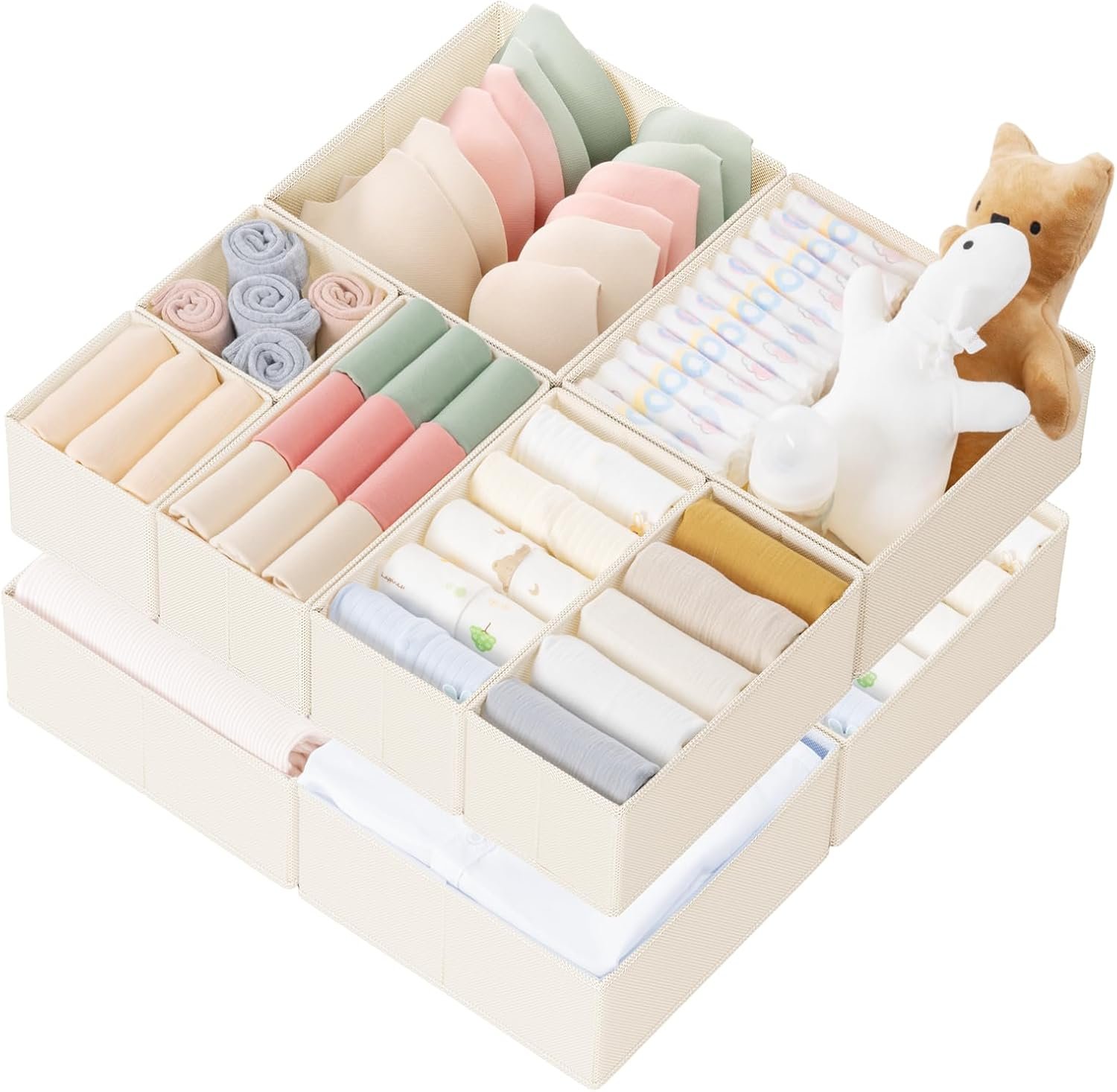 Criusia Drawer Organizer Clothes, 10 Pack Dresser Organizer for Baby Clothes, Underwear, Sock- Foldable Closet Organization and Storage Dividers Bins for Nursery, Bedroom (Beige) - Image 2