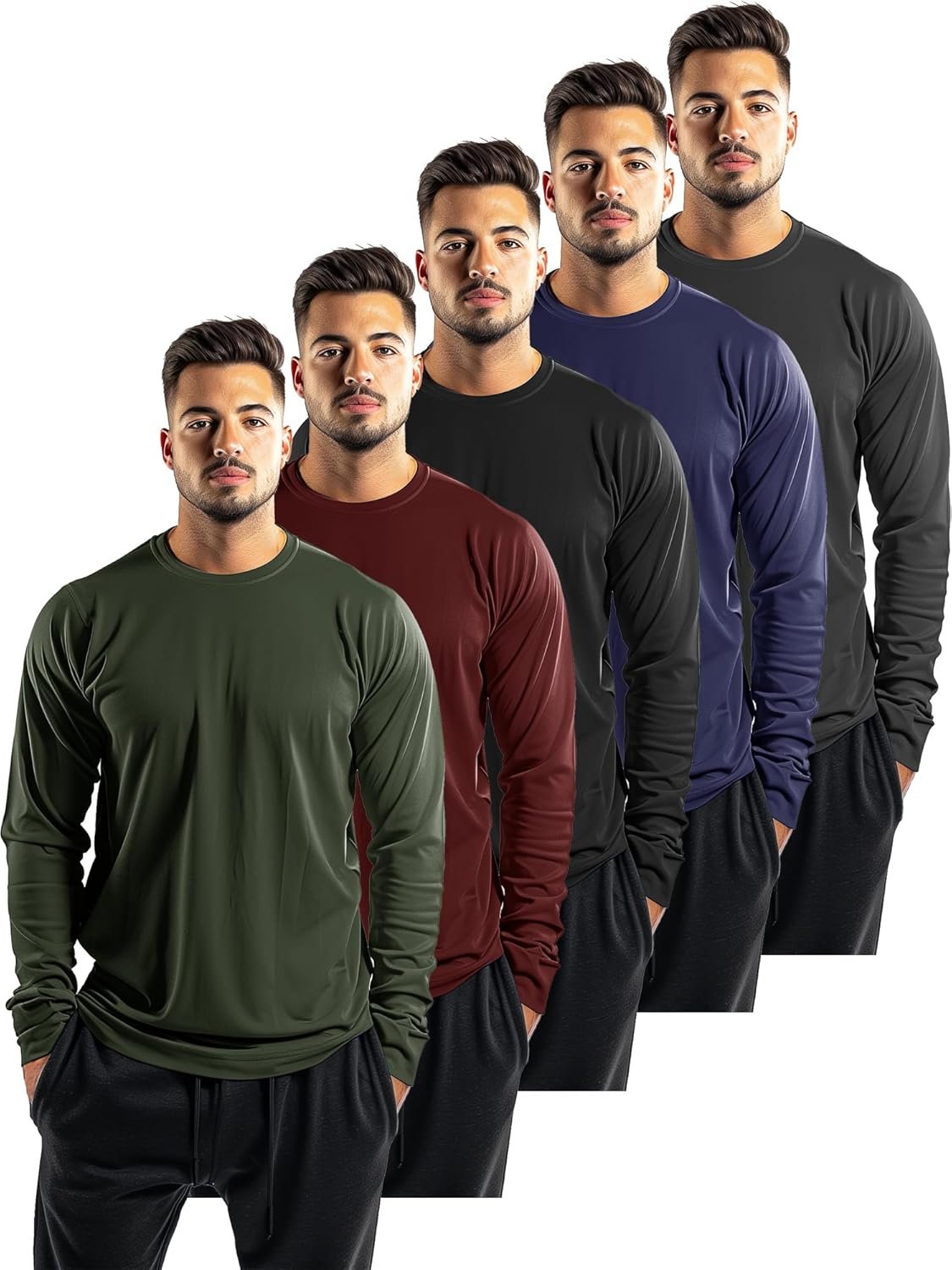 5 Pack Mens Long Sleeve Shirts Quick Dry Moisture Wicking Athletic Running Gym Workout T Shirts - Image 2