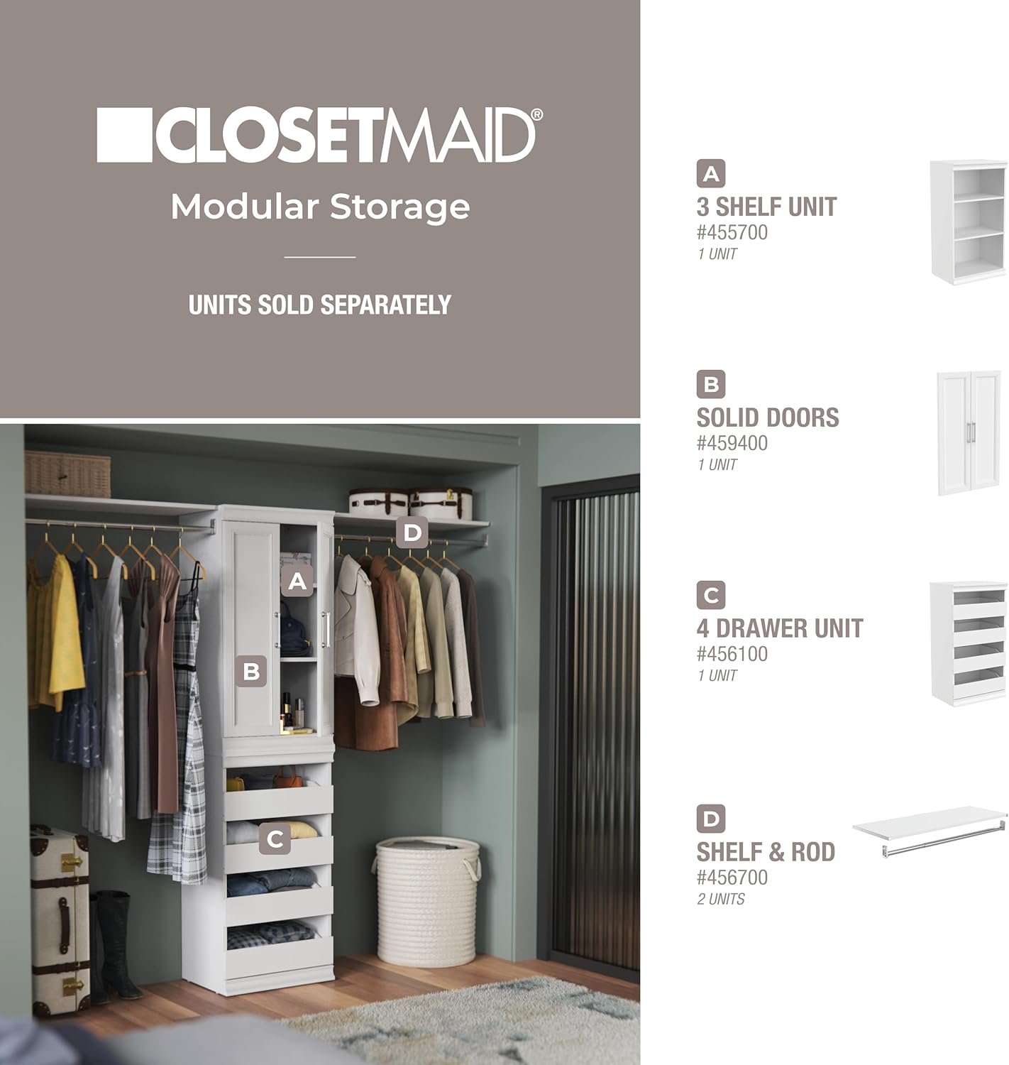 ClosetMaid Modular Shelf & Hang, Wood Organizer Adjustable Closet, Add On Storage Accessory, White, Shelf and Hang Rod Kit - Image 14