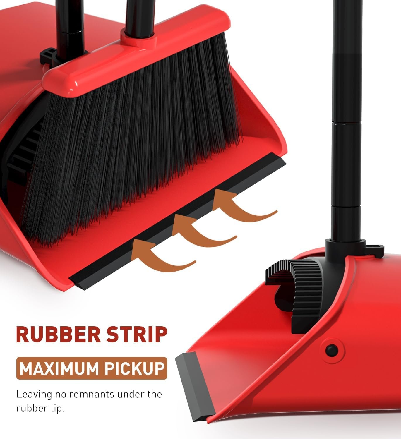 Broom with Dustpan Combo Set,52"" Brooms for Sweeping Indoor Broom and Dustpan Set for Home Kitchen Office Lobby Floor Standing Dust Pan-Red - Image 3