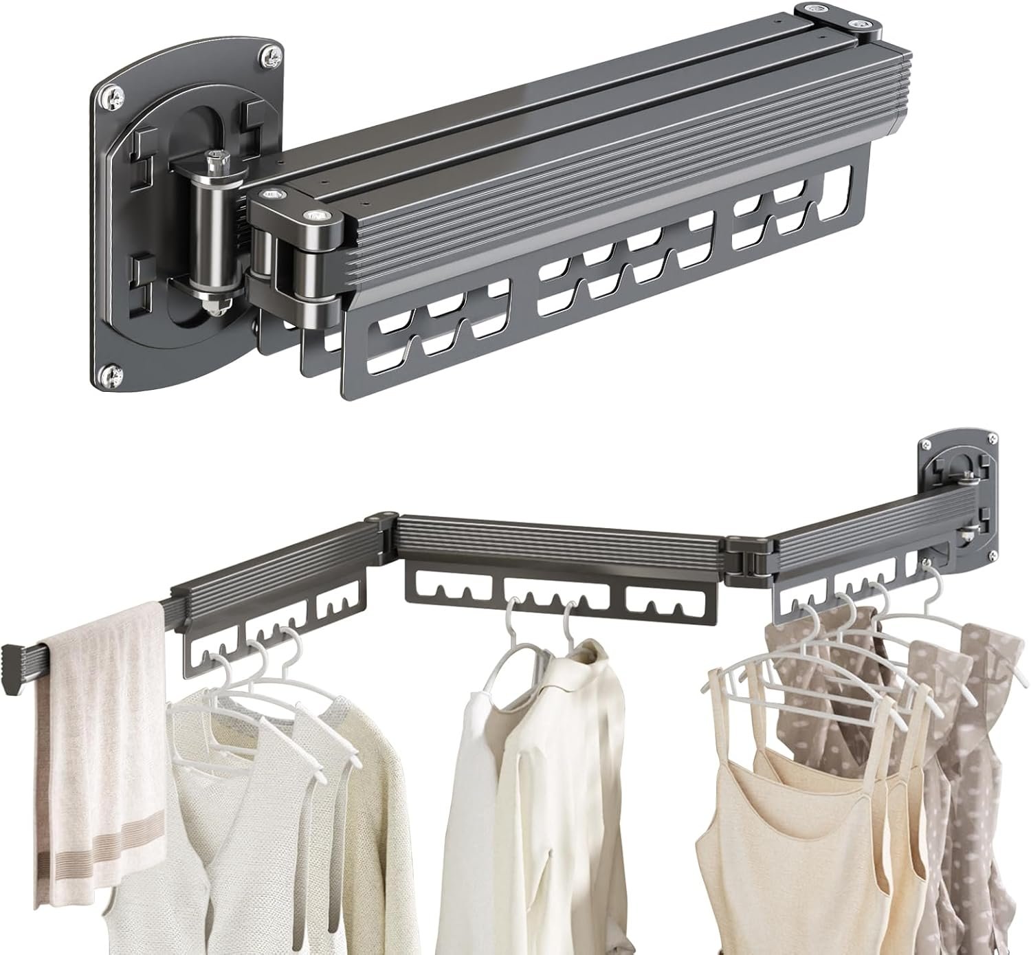 Clothes Drying Rack Wall Mounted,Expandable Drying Rack Clothing(Tri-Fold),Laundry Space Saver Wall Mounted,Portable,Space-Saving Drying Rack,for Balcony,Laundry,Bathroom, 220 lb Capacity - Image 2