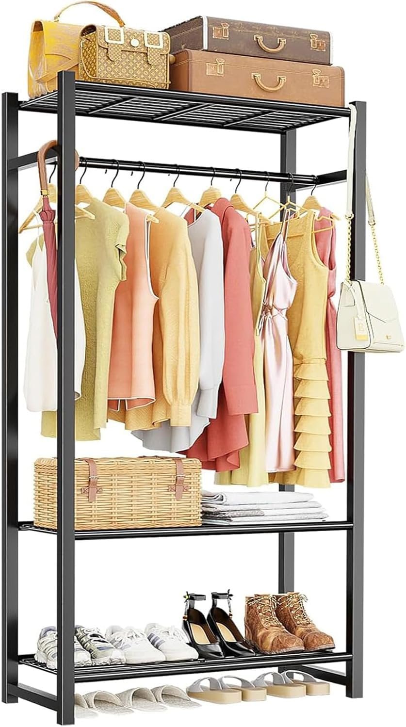 Small Clothes Rack -30" Wide Clothing Rack with 3 Shelves for Small Space, Sturdy Metal Portable Wardrobe Closet Organizer, Load 400 lbs, Black - Image 2