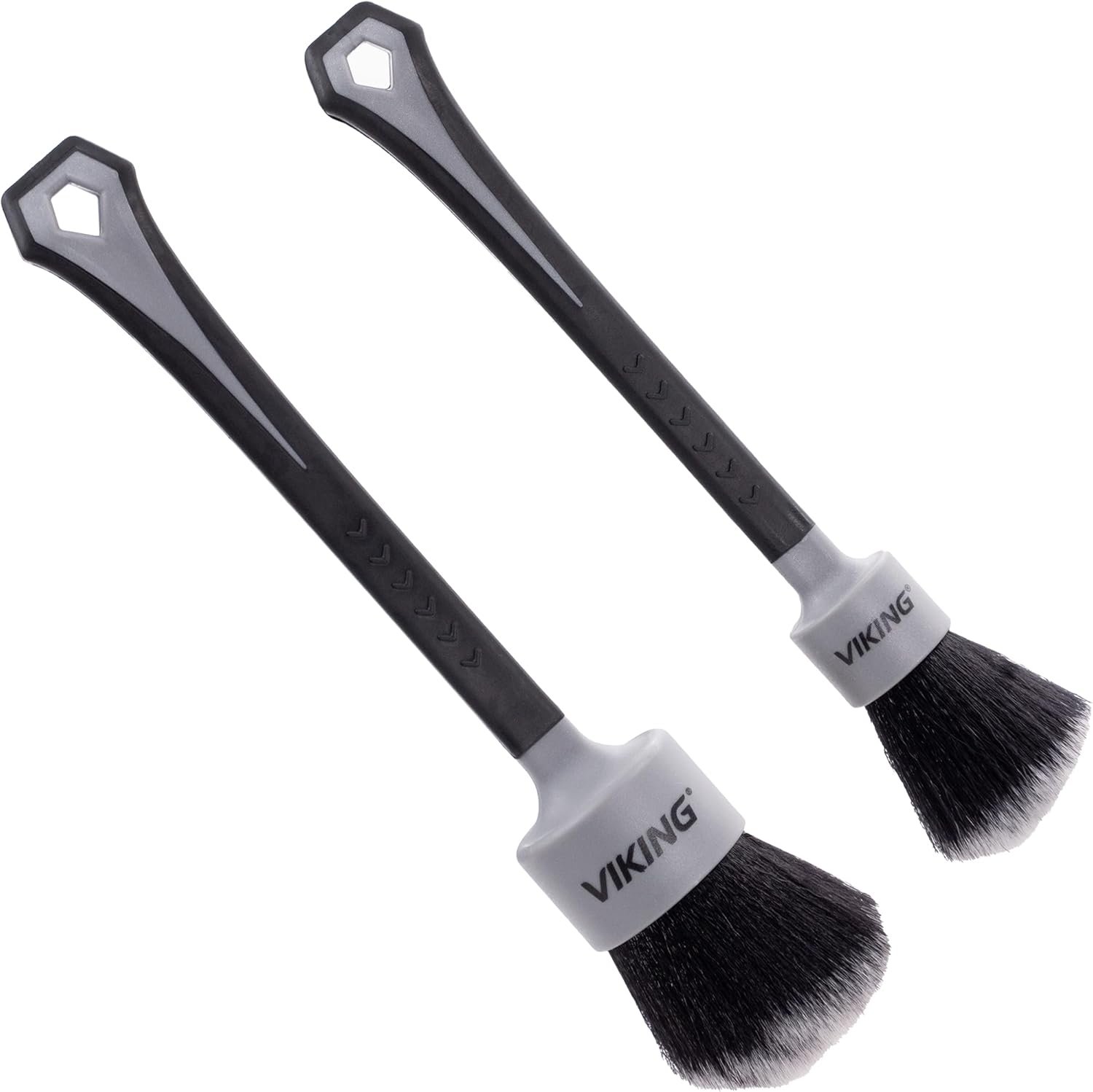 VIKING Car Detailing Brush Set for Car Cleaning Kit, Super-Soft Bristles for Interior Detail, Black/Grey, Includes Medium 1 Inch Diameter and Large 1.5 Inch Diameter Brush Heads, 2 Pack - Image 2