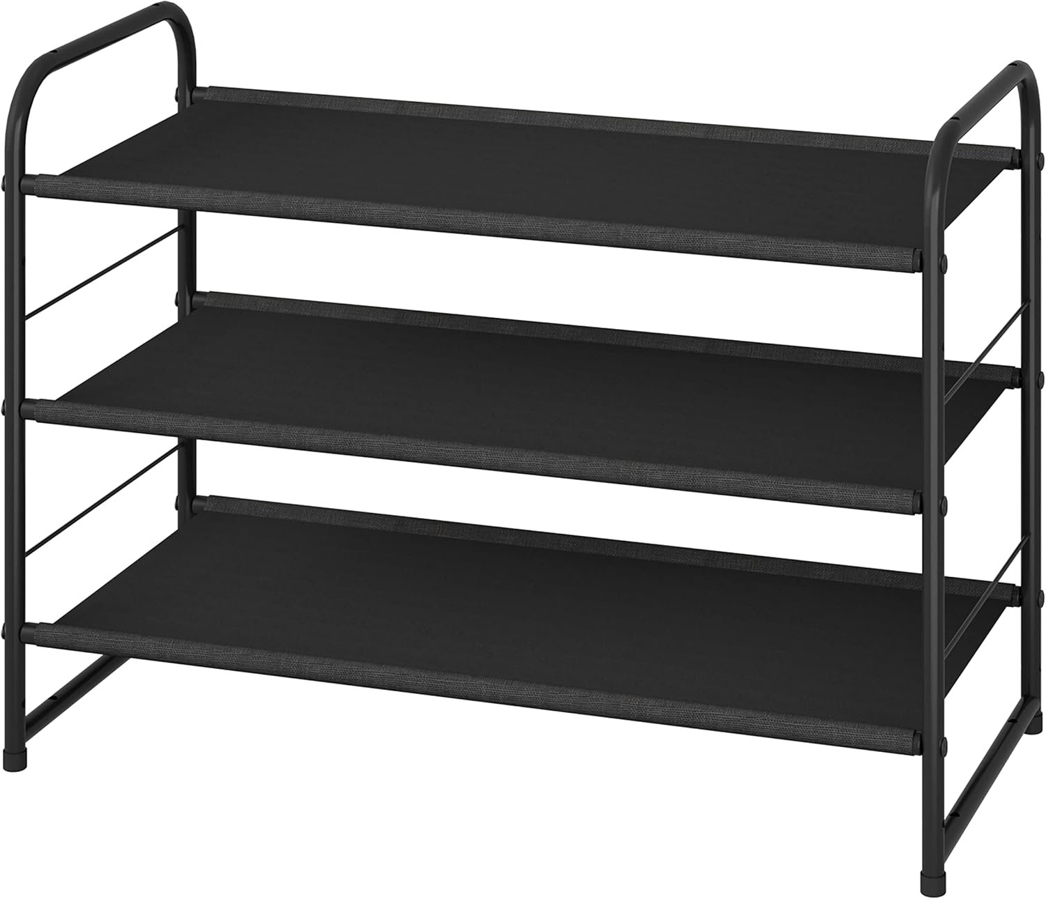 Simple Trending 3 Tier Stackable Shoe Rack, Expandable Adjustable Fabric Shoe Shelf Storage Organizer, Black - Image 2