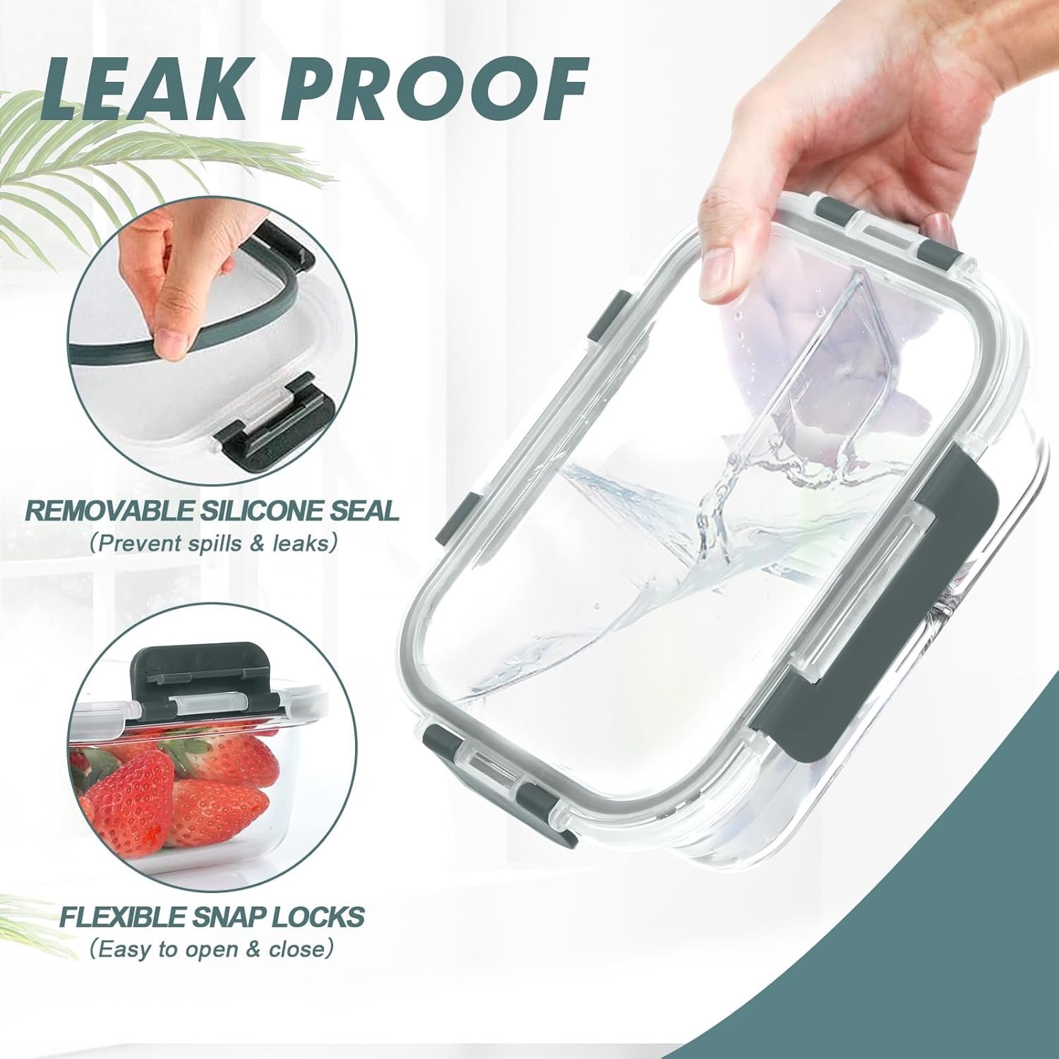 KOMUEE Glass Meal Prep Containers 3 Compartments, 5 Pack 36 oz, Glass Food Storage Containers with Lids, Airtight Lunch Bento Box, Portion Control, Freezer and Microwave Safe - Image 8