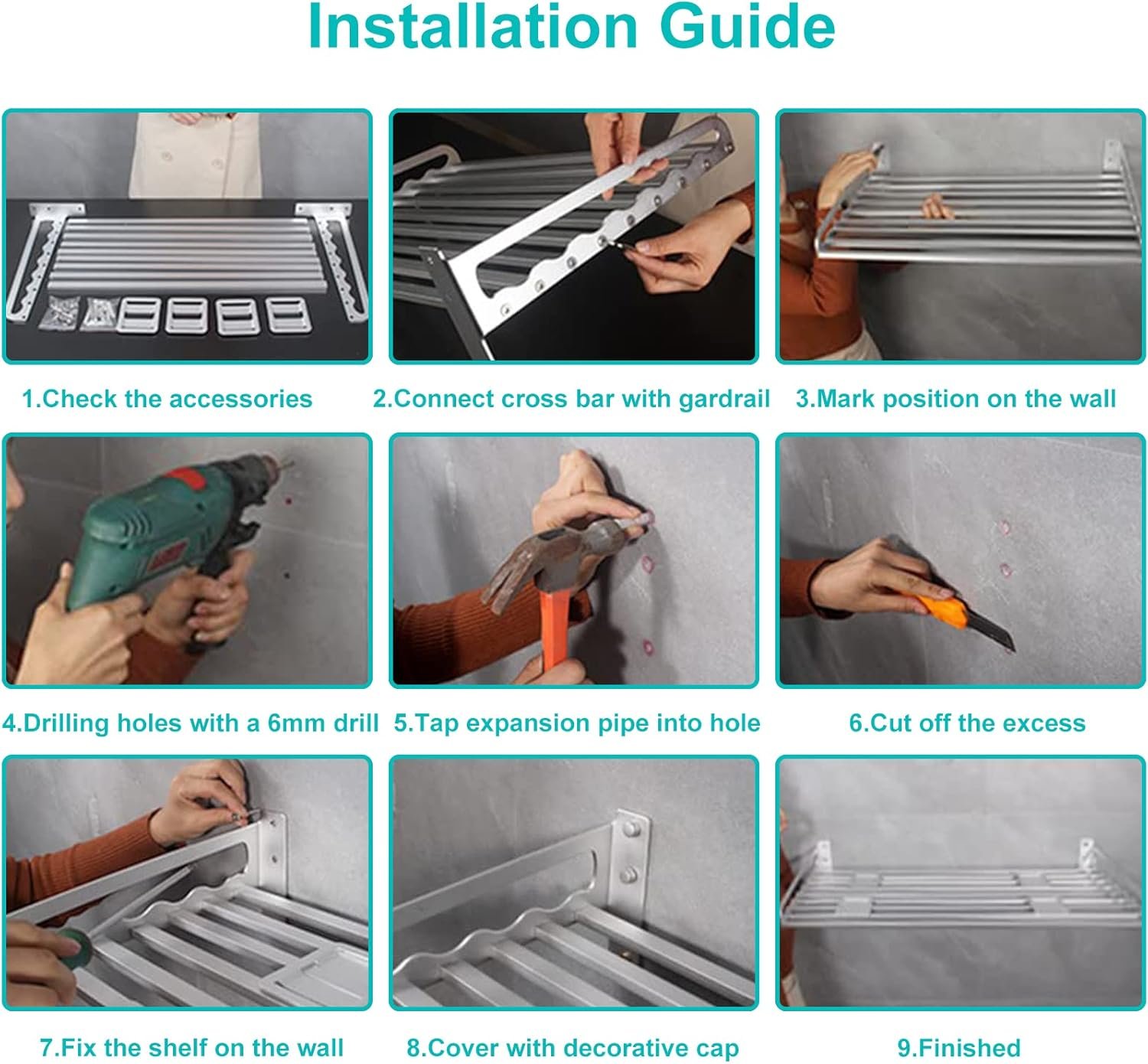 Microwave Oven Rack, 23.58“x15.52“ Shelf for Microwave Wall Mount, Wall-Mounted Electric Oven Holder Shelf Kitchen Wall Pot Pan Rack Weight Bearing 80 lbs for Electric Oven Microwave - Image 6