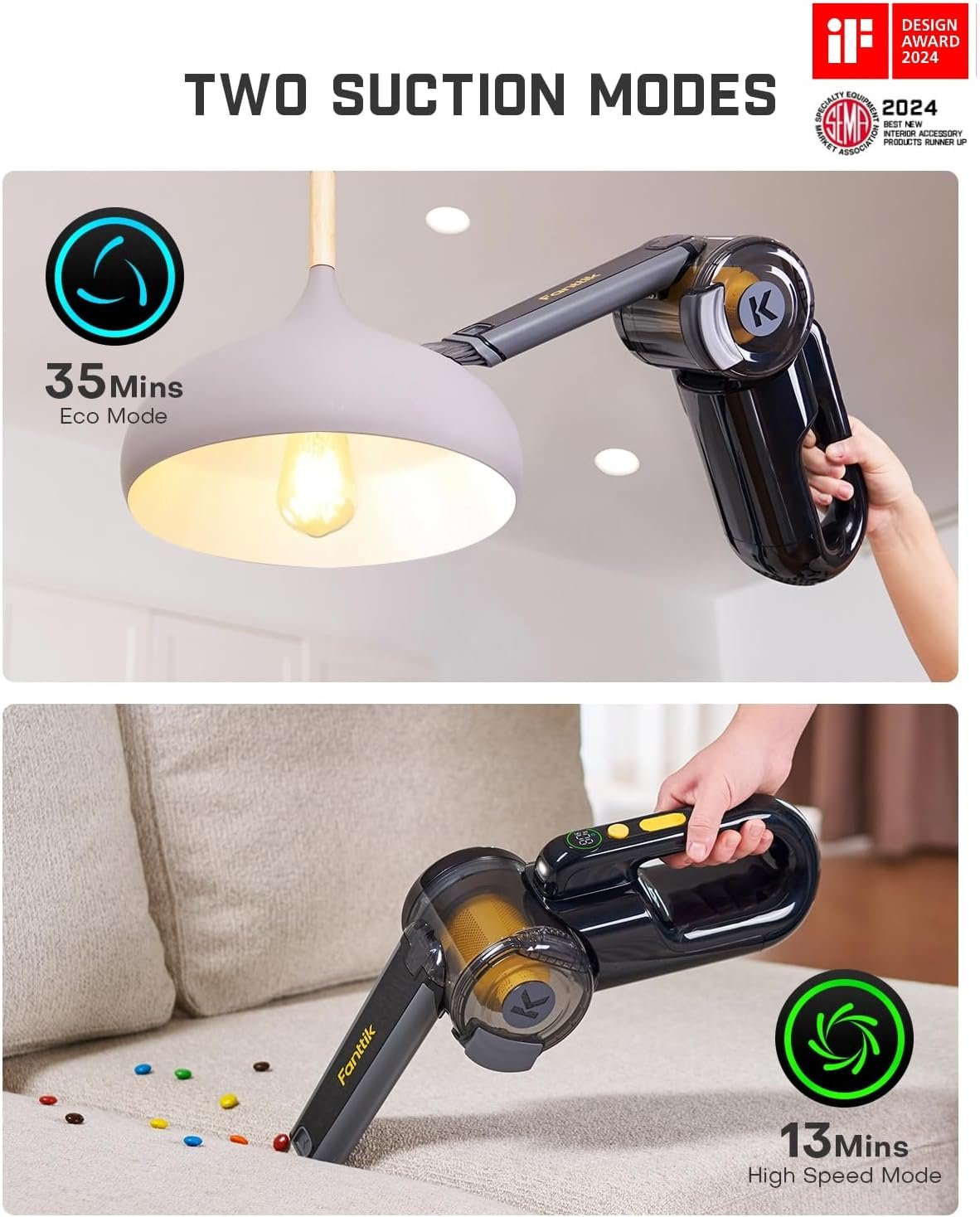 Fanttik Fold V10 APEX Pivot Cordless Car Vacuum, 17000Pa Handheld Vacuum Suction Power, Smart LED Display, Portable for Car Home Pet (Deluxe with Flexible Hose&Pet Brush) - Image 6