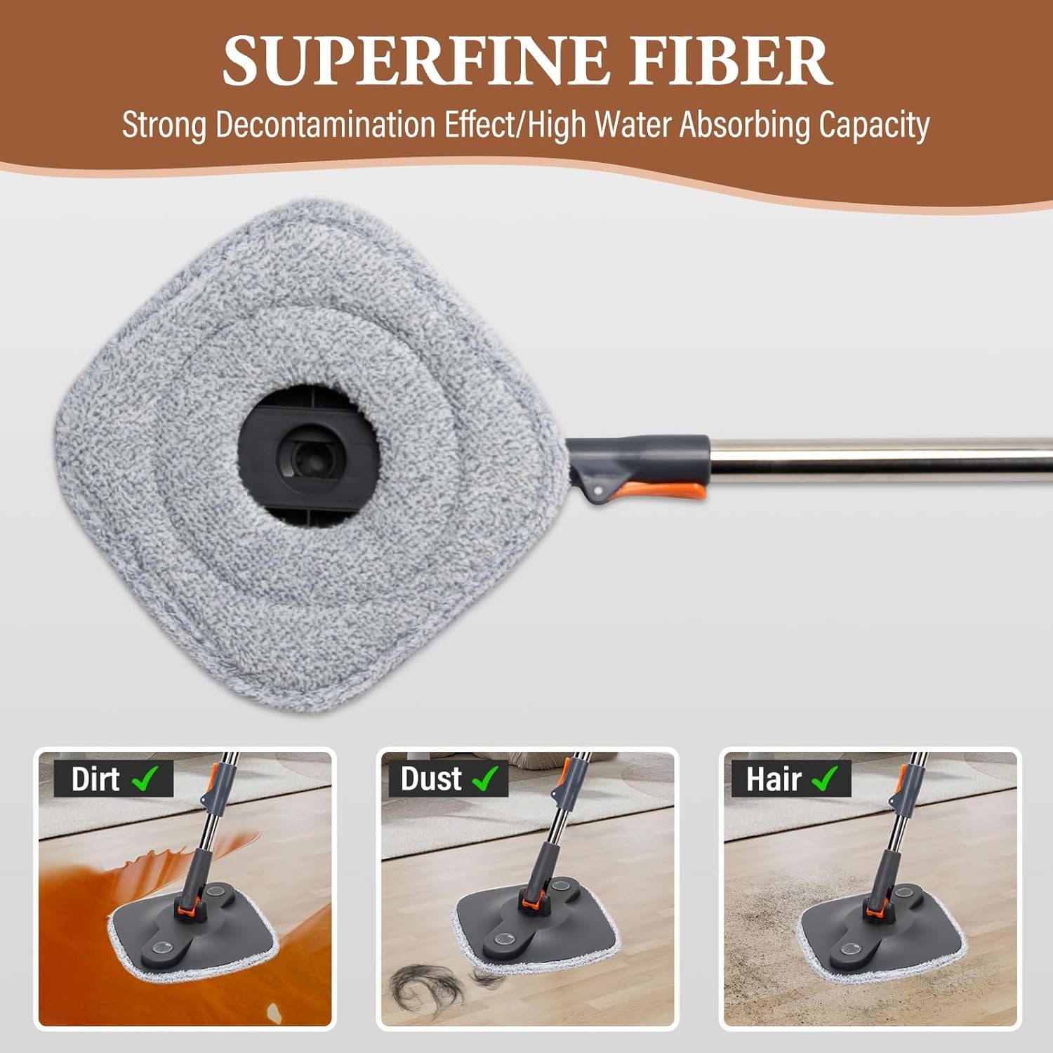 Spin Mop and Bucket Set with Self Separation Dirty and Clean Water System,Self Wringing 360° Rotating Square Clean Mop and Bucket with Wringer,Home Floor Tile Cleaning(3 Thick Mop Pads)(Black) - Image 4