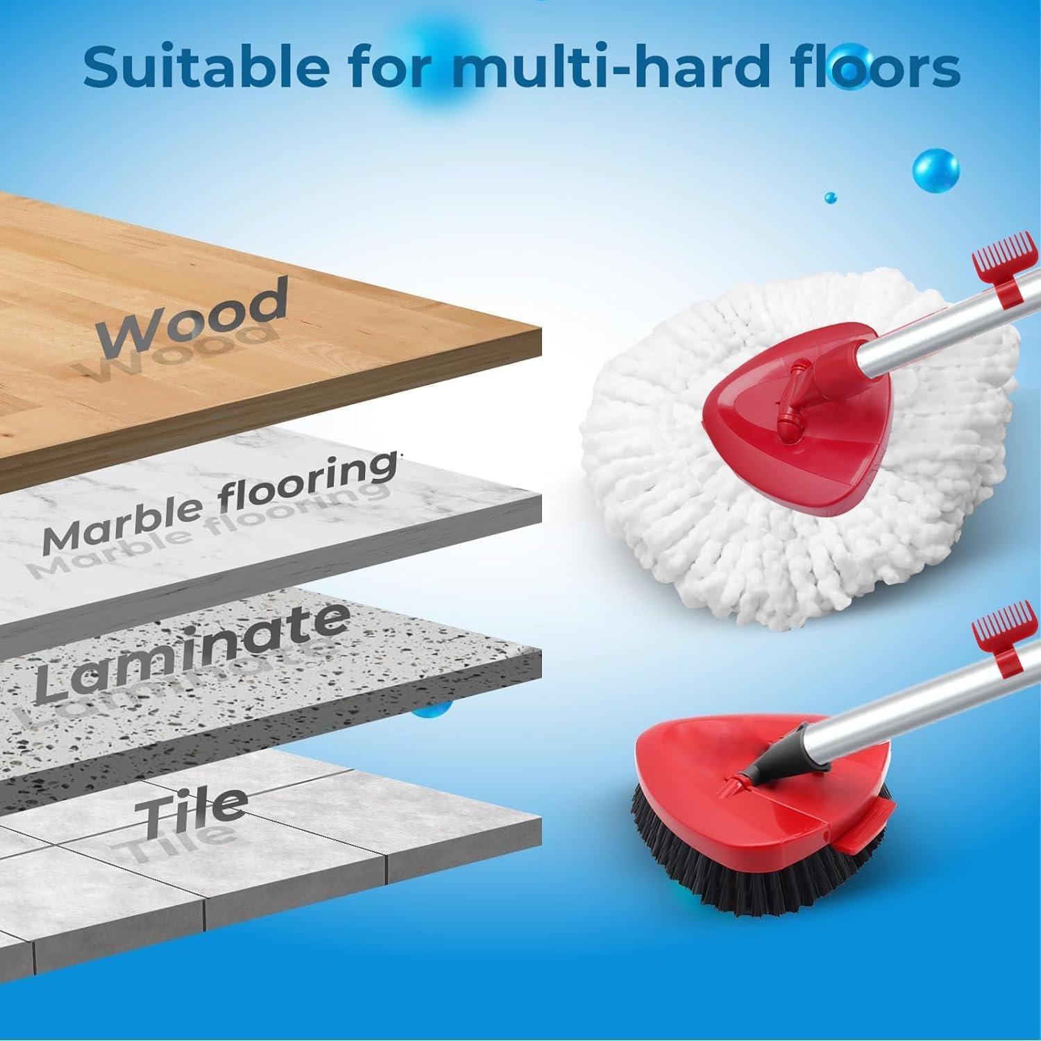 Spin Mop Replace Head Compatible with Ocedar EasyWring 1 Tank, Upgraded Scrub Brush Mop Replacement Head, 2 Microfiber Mop Refills, 1 Mop Handle, 1 Mop Base and 1 Mop Base Cleaning Brush Combo Set - Image 7