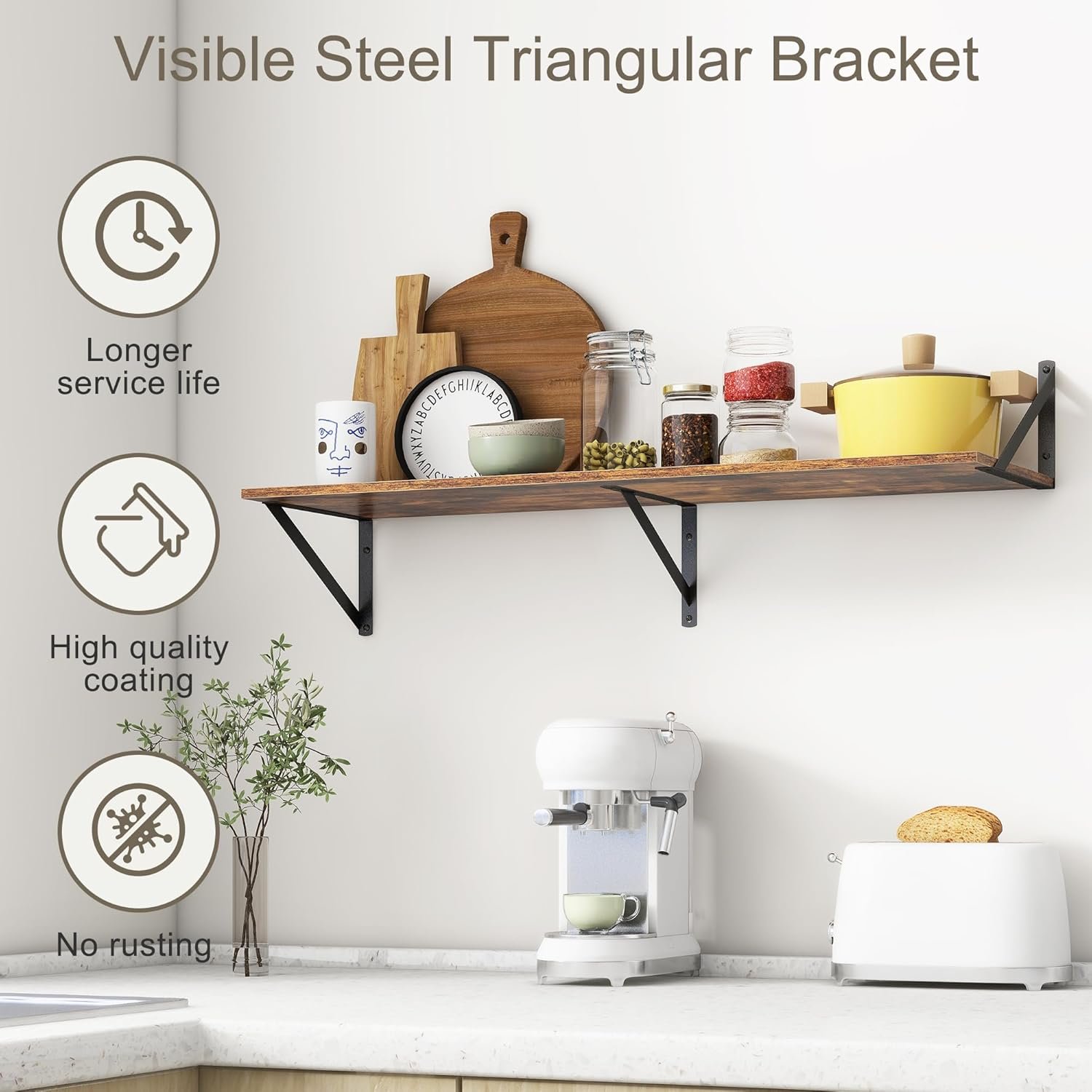 36"W x 12"D Floating Shelves, Deep Floating Shelves with Brackets, 12 Inch Deep Wall Shelves for Books, Wide Display Storage Shelves for Bathroom, Living Room, 36 Inch Long, Rustic Brown, Set of 2 - Image 6