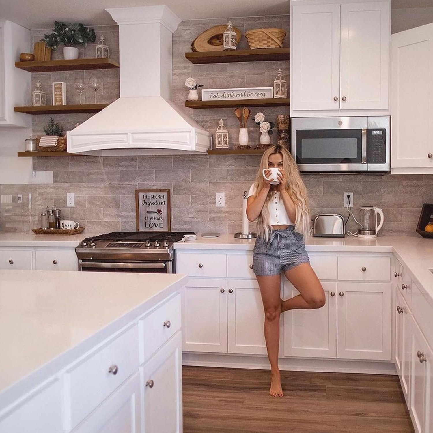 IAE Walnut Floating Wall Shelves 16 inch, Bathroom Shelves Wall Mounted,Invisible Shelf Floating Kitchen Shelves,Wooden Wall Shelving with Brackets for Living Room Wall Mounted,Easy Install,Set of 2 - Image 7