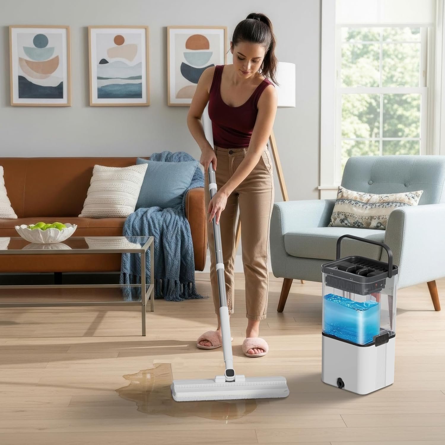 Mop and Bucket Set,Midyb Flat Mops and Bucket System with 2 Microfiber Pads,Mop and Bucket with Wringer Set,Automatic Separates Dirty and Clean Water,Wet and Dry Use Mops for Floor Cleaning - Image 9