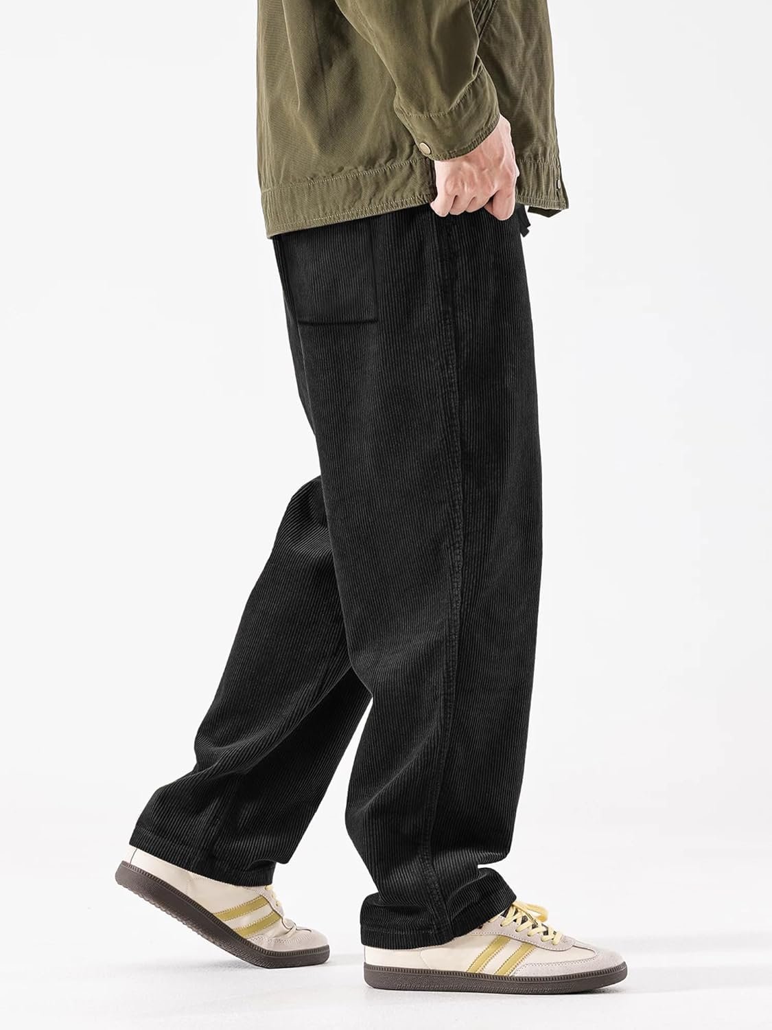 PLEPAN Mens Corduroy Pants Baggy Wide Leg Casual Elastic Waist Drawstring Loose Fit Sweatpants - Image 7