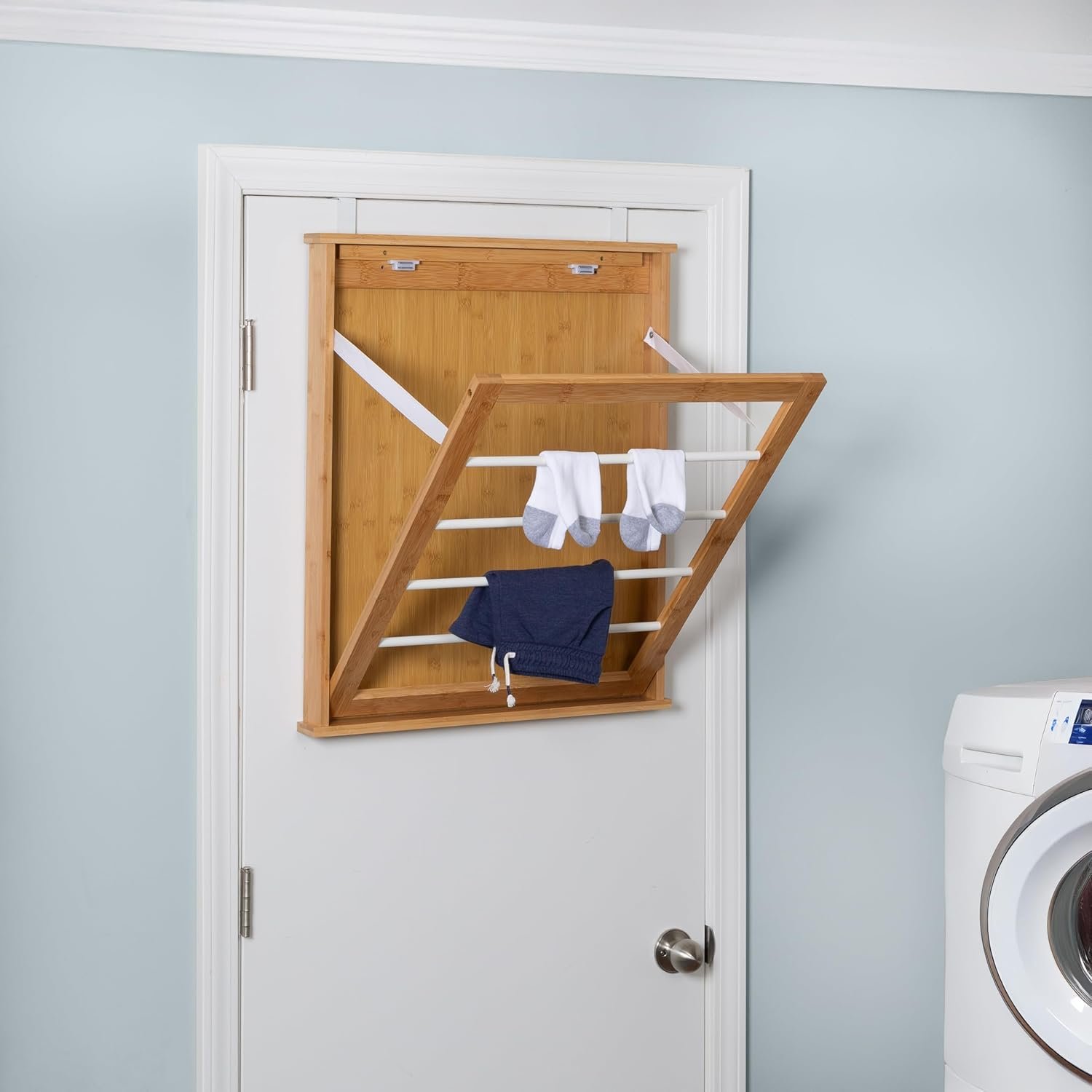 Honey-Can-Do Wall-Mounted Clothes Drying Rack, Bamboo, Collapsible, 23 in W x 27.25 in H - Image 2
