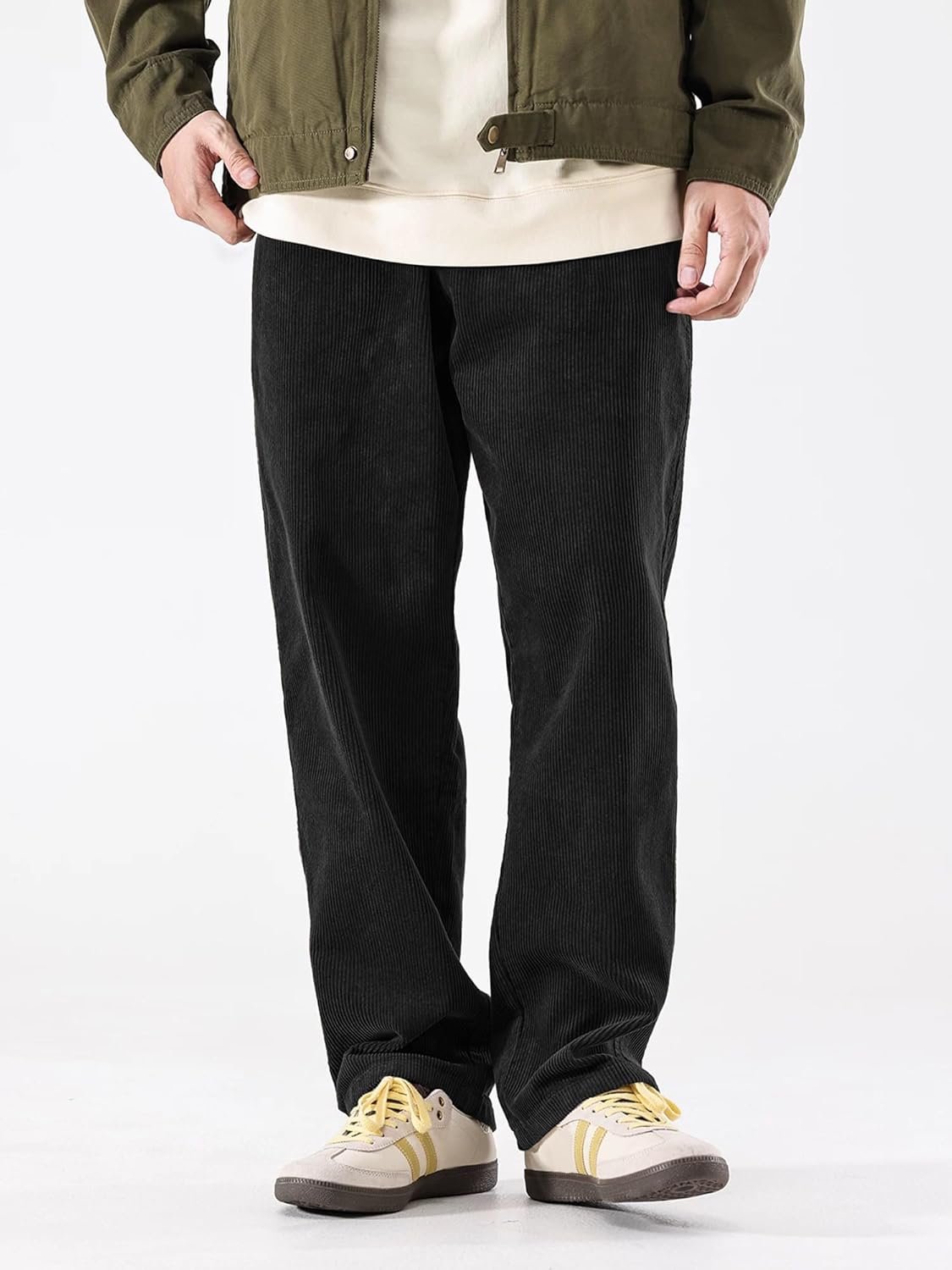 PLEPAN Mens Corduroy Pants Baggy Wide Leg Casual Elastic Waist Drawstring Loose Fit Sweatpants - Image 3