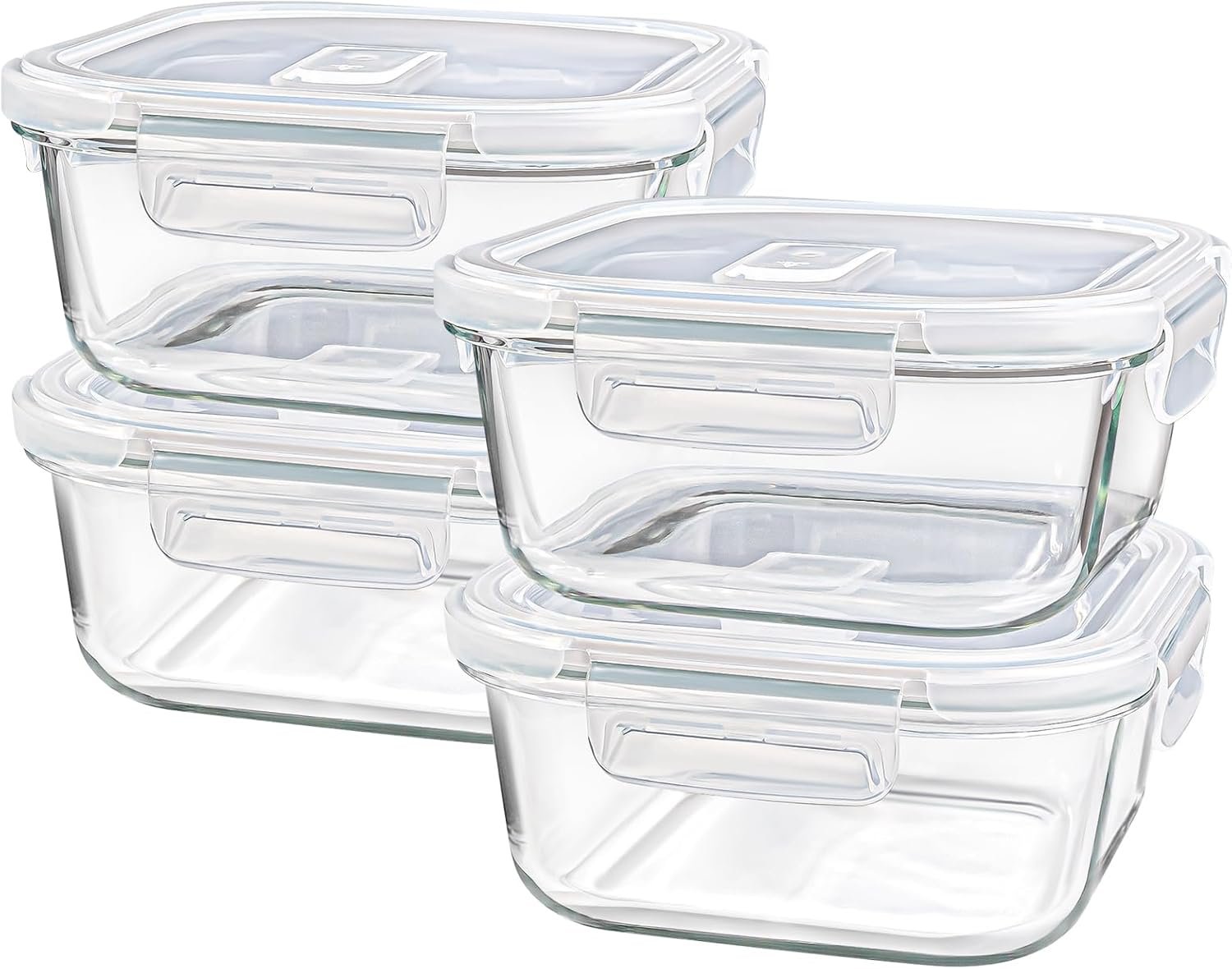 Sandwich Containers/Box for Lunch, 24 oz Freezer Safe Borosilicate Glass Food Storage Containers, 3 Cup Square Glass Containers with Lids, Small Glass Freezer Yogurt/Cereal Bowls for Meal Prep, 4 Pack - Image 2