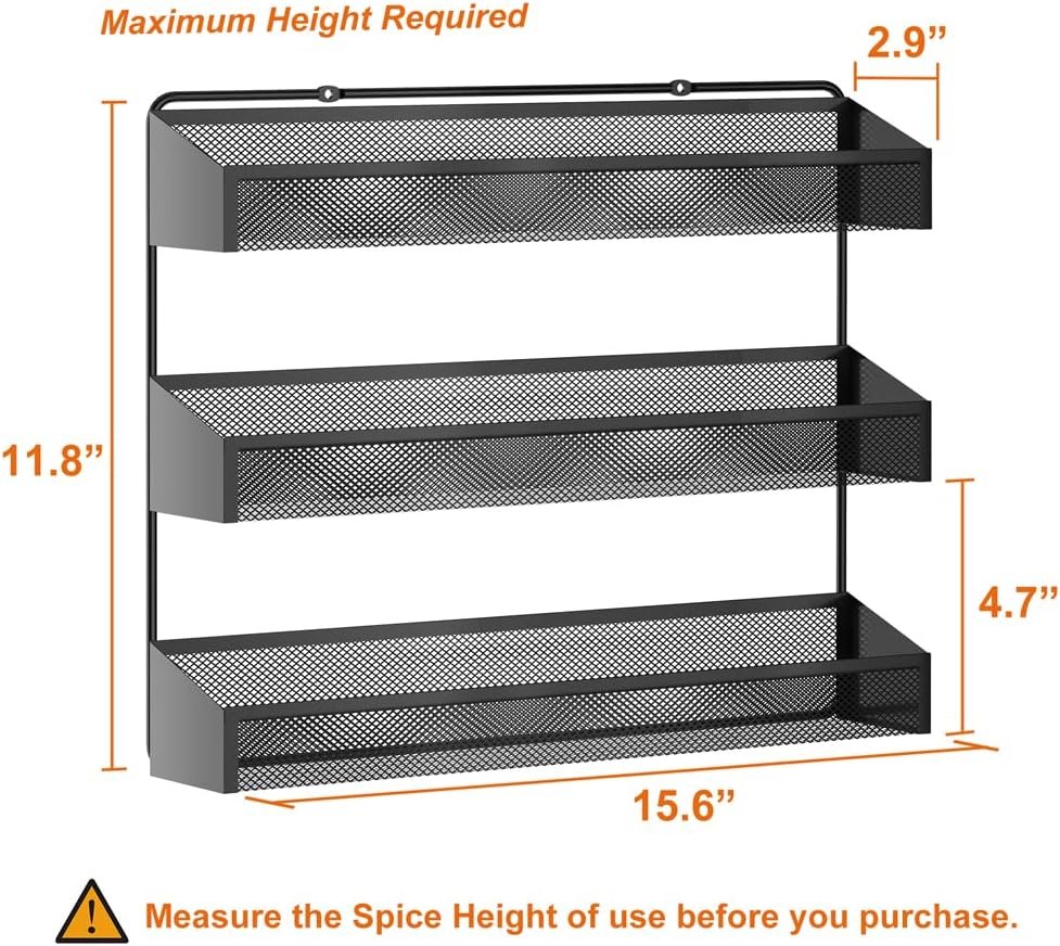 AULEDIO 2 Pack Spice Rack Organizer, 3 Tier Counter-top Stand or Wall Mounted Storage Rack Hanging Shelf for Kitchen Cabinet, Cupboard, Pantry Door Bathroom Shower Cosmetic (Black) - Image 6