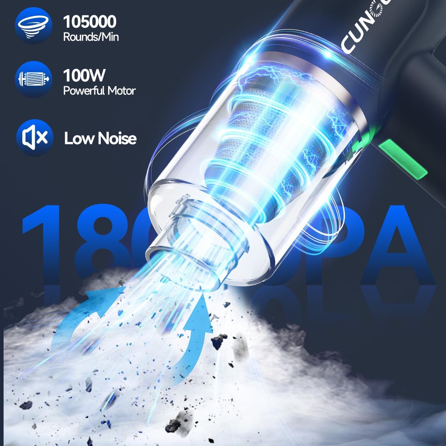 Car Vacuum Handheld Vacuum Portable Cordless, 18000Pa 5 in 1, 100W Brushless Motor, High Power Vacuum Cleaner with Window Breaker Hammer, LED Light, Multi-Nozzles for Car, Home, Pet, Office - Image 4