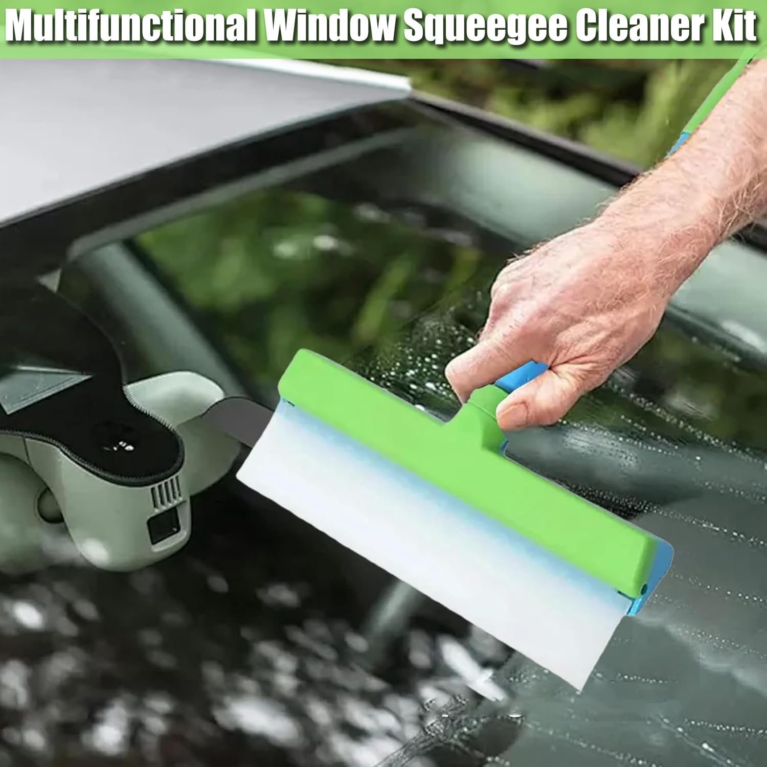 Recyclable Silicone Window Squeegee Kit with Washer & Microfiber Cloth - Eco-Friendly Window Cleaning Solution (Green+3 Rags) - Image 4