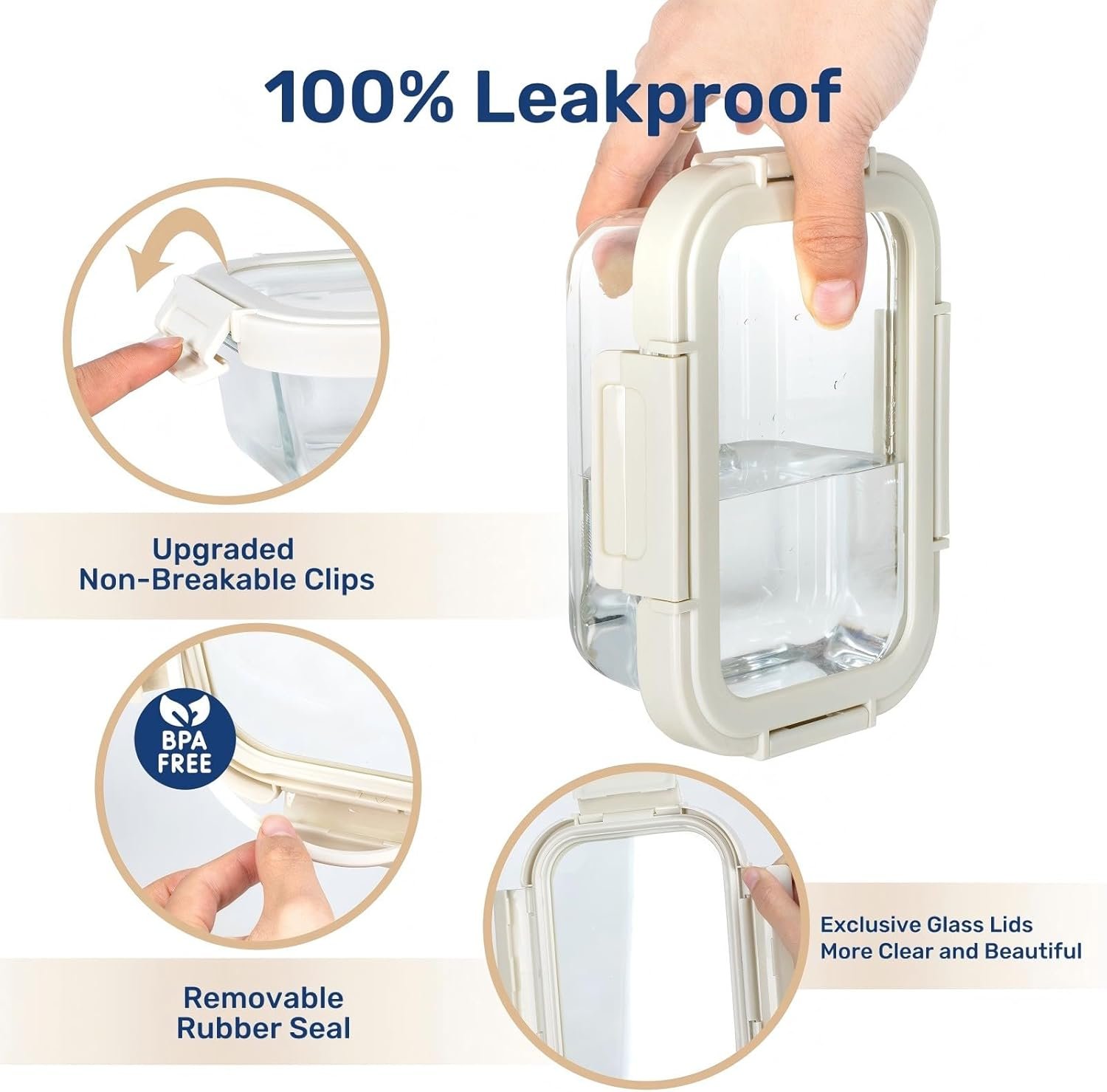 Simple Deluxe Food Meal Prep Containers with Exclusive Glass Lids, Glass Storage Containers with Lids, BPA-Free, Glass Lunch Boxes for Lunch, Pantry Organizers and Storage, Freezer to Oven Safe - Image 4