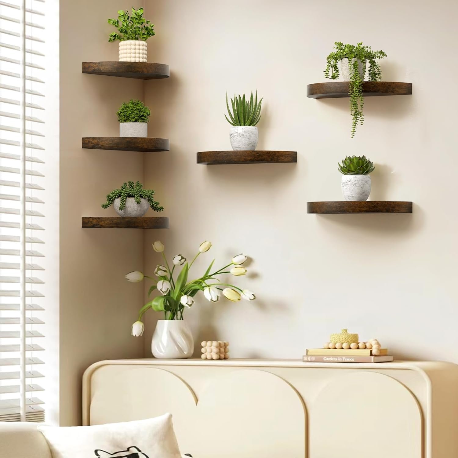 Olakee Floating Shelves for Wall Set of 3, 15.4" Rustic Wood Wall Mounted Shelves for Bathroom, Bedroom, Living Room, Kitchen, Office – Heavy Duty Decorative Storage Shelves – Carbonized Black - Image 9