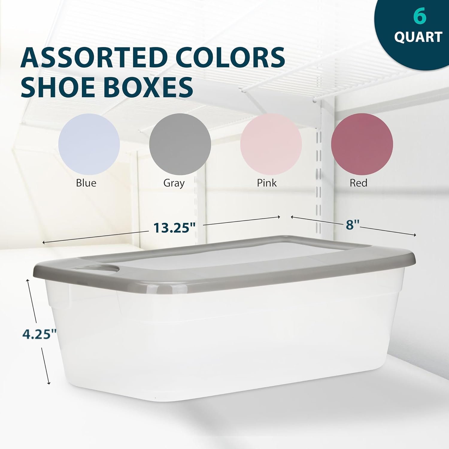 DecorRack Clear Plastic Storage Containers, 6 Quart Shoe Boxes, Stackable, Perfect for Toy Storage, Cat and Dog Food Container, Grey (6 Pack) - Image 3