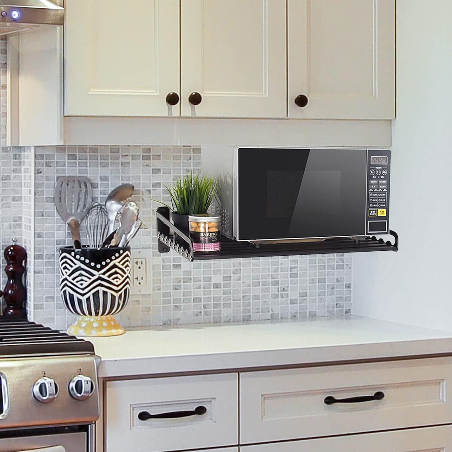 Microwave Oven Rack, 23.58“x15.52“ Shelf for Microwave Wall Mount, Wall-Mounted Electric Oven Holder Shelf Kitchen Wall Pot Pan Rack Weight Bearing 80 lbs for Electric Oven Microwave - Image 3