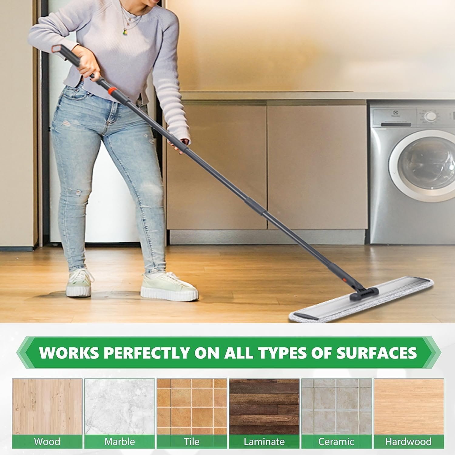 18 Professional Microfiber Mop Large Flat Mops for Floor Cleaning 4 Reusable Washable mop Pads Hardwood Cleaning System Wet and Dust Mop with 61in Long Stainless Steel Handle - Image 7