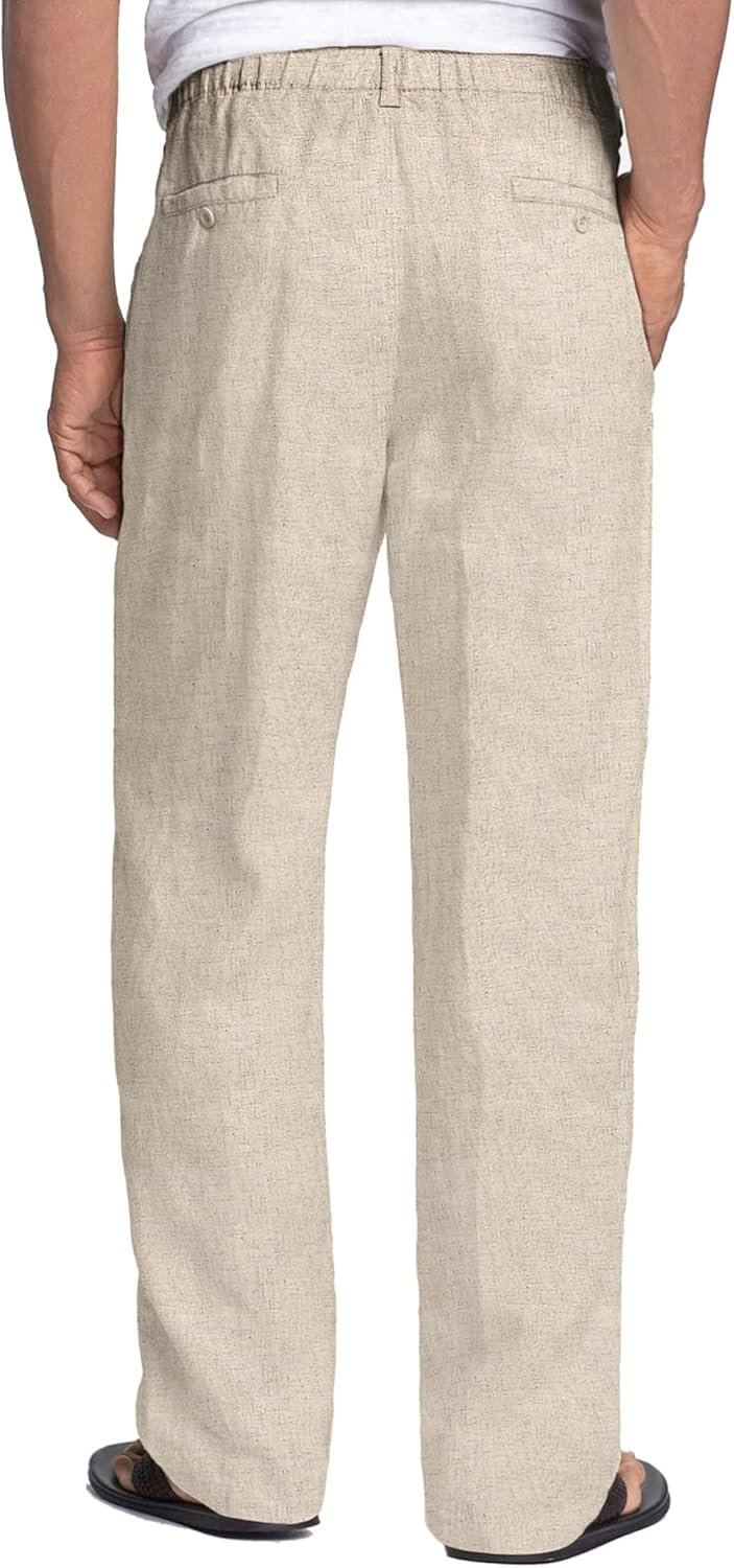COOFANDY Men's Linen Pants Casual Beach Summer Pant Elastic Waist Drawstring Lightweight Trousers - Image 3