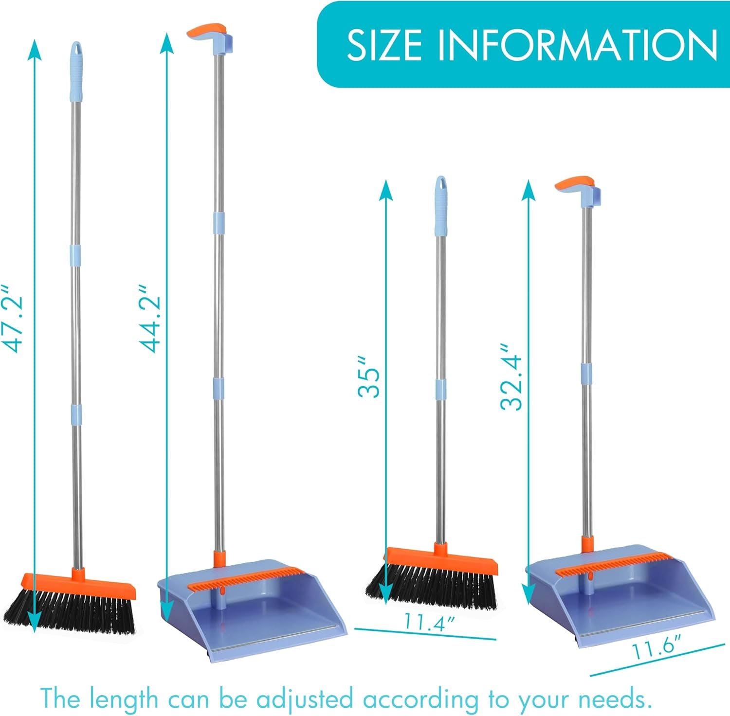 PHYEX 2-Pack Broom and Dustpan Set for Sweeping Indoor, Broom Dustpan with 48" Long Handle, Broom with Dustpan Combo Set(Purple) - Image 3