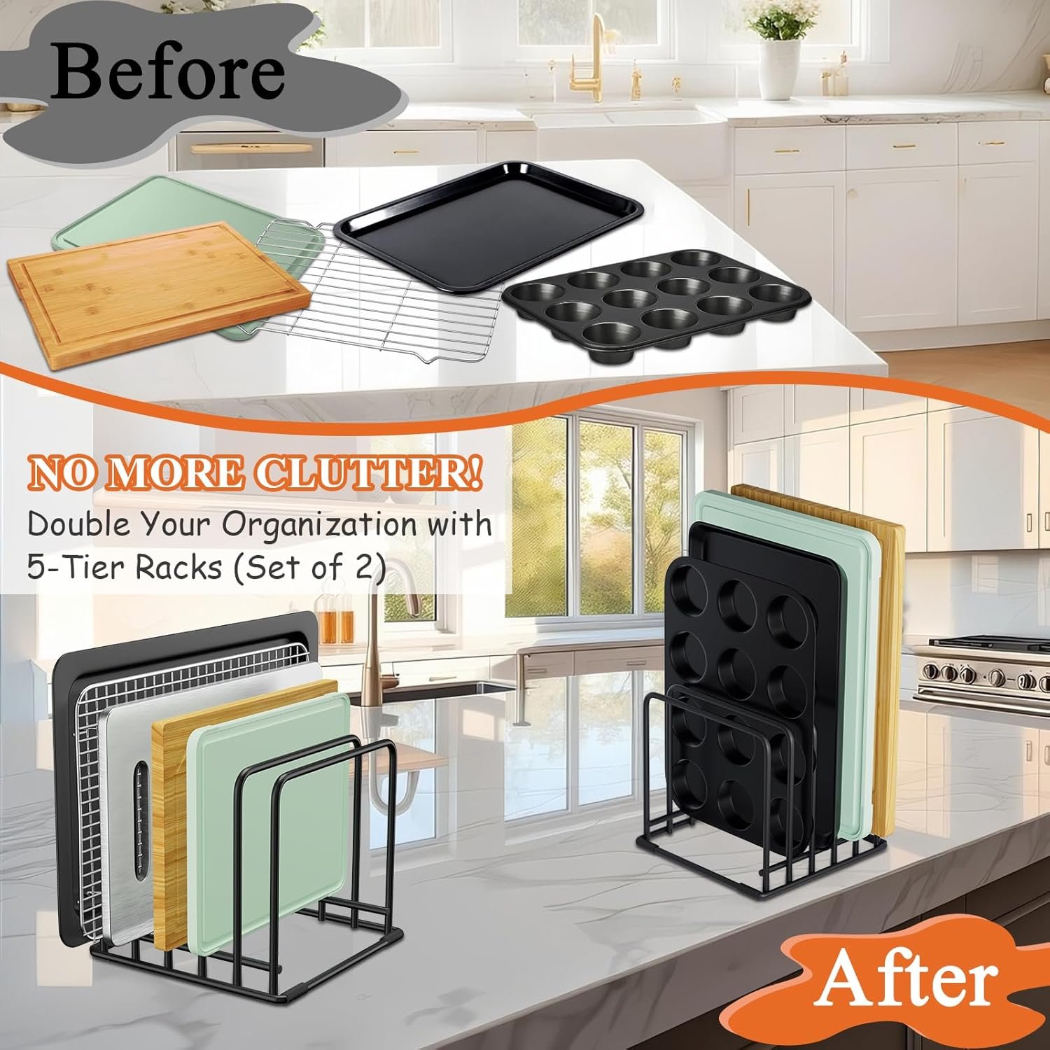 2-Pack Dish Rack & Cutting Board Organizer – 5-Tier Metal Rack for Cutting Boards, Bakeware, Trays – Space-Saving Kitchen Storage, Rust-Resistant Dish Organizer for Cabinets, Countertops & Pantry - Image 7