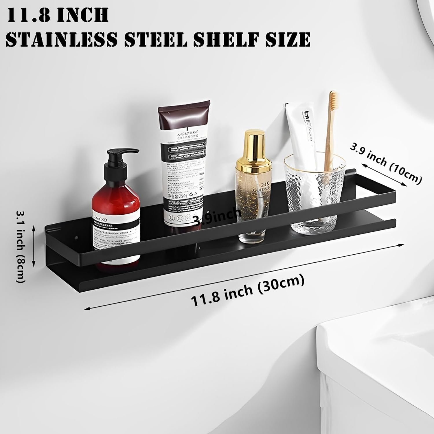 Floating Stainless Steel Shelves with Baking Paint Technique Rust Protection, Nail-Free Wall Mounted Spice Rack for Kitchen,Storage Organizer Shelves,Set of 1 Black - Image 4
