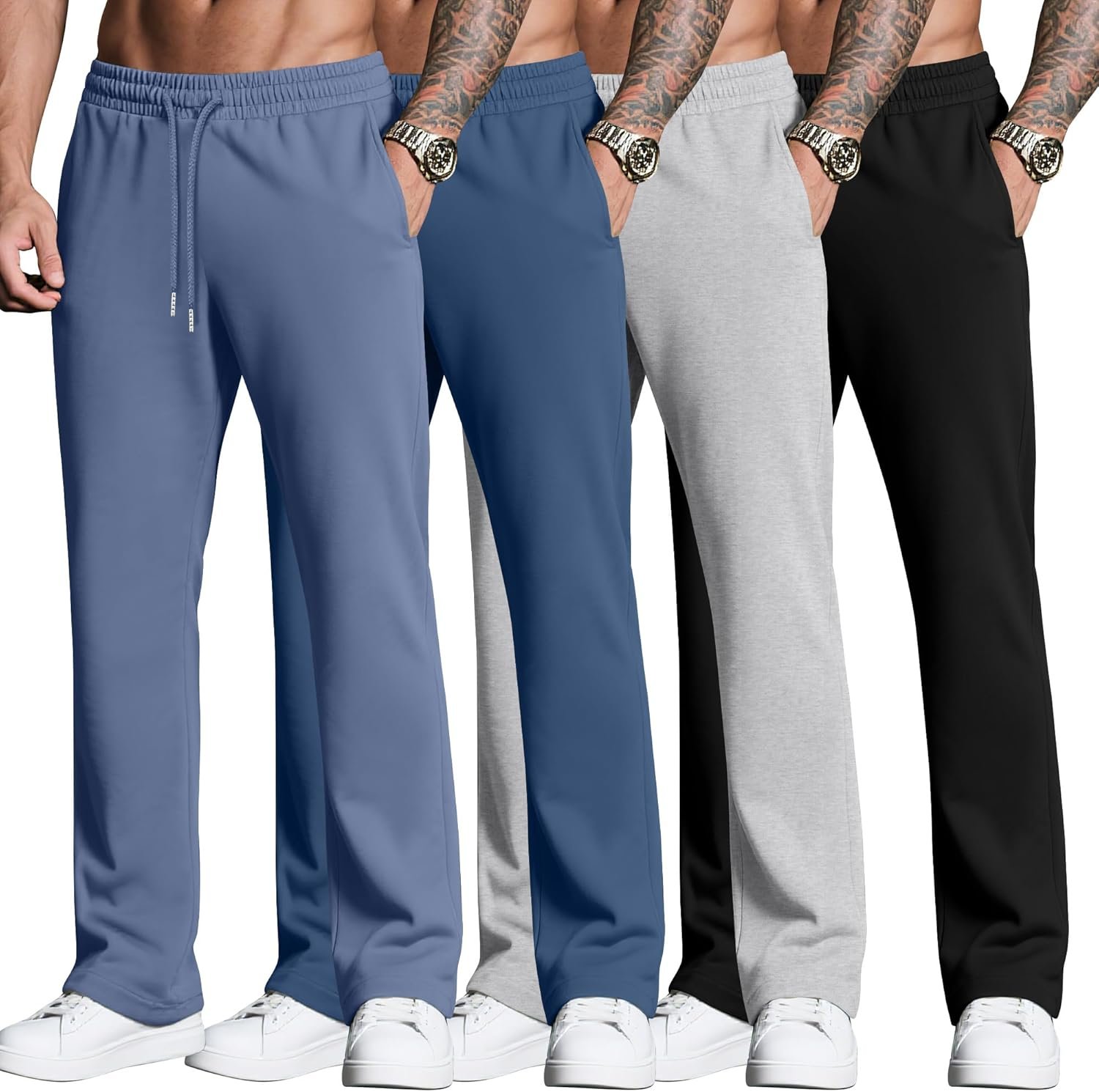 Neer 4 Pack Men's Sweatpants Joggers with Pockets Open Bottom Gym Athletic Pants Baggy Workout Casual Running Clothing - Image 2