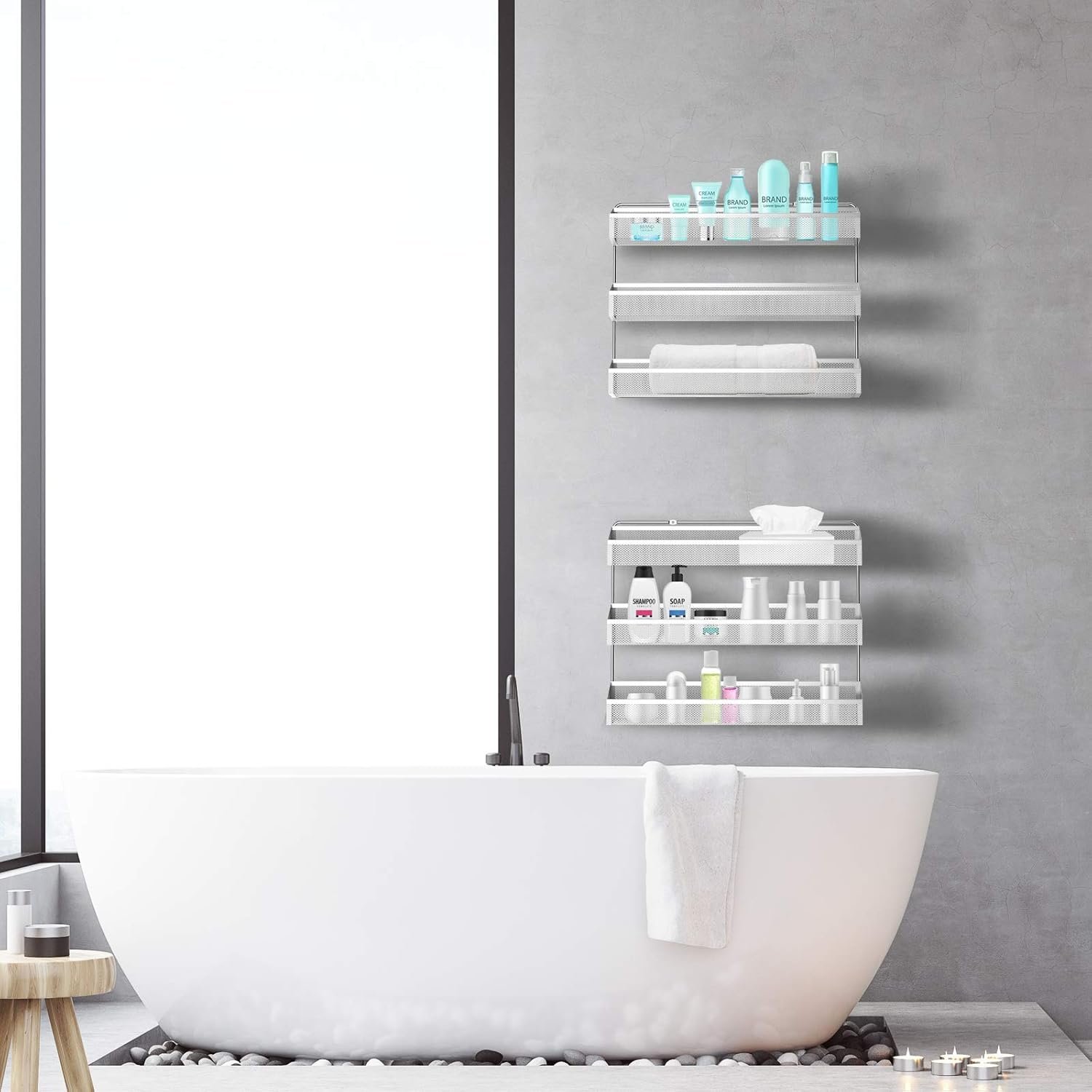 Auledio 2 Pack Spice Rack Organizer, 3 Tier Counter-top Stand or Wall Mounted Storage Rack Hanging Shelf for Kitchen Cabinet, Cupboard, Pantry Door or Bathroom Shower Cosmetic - Chrome - Image 7