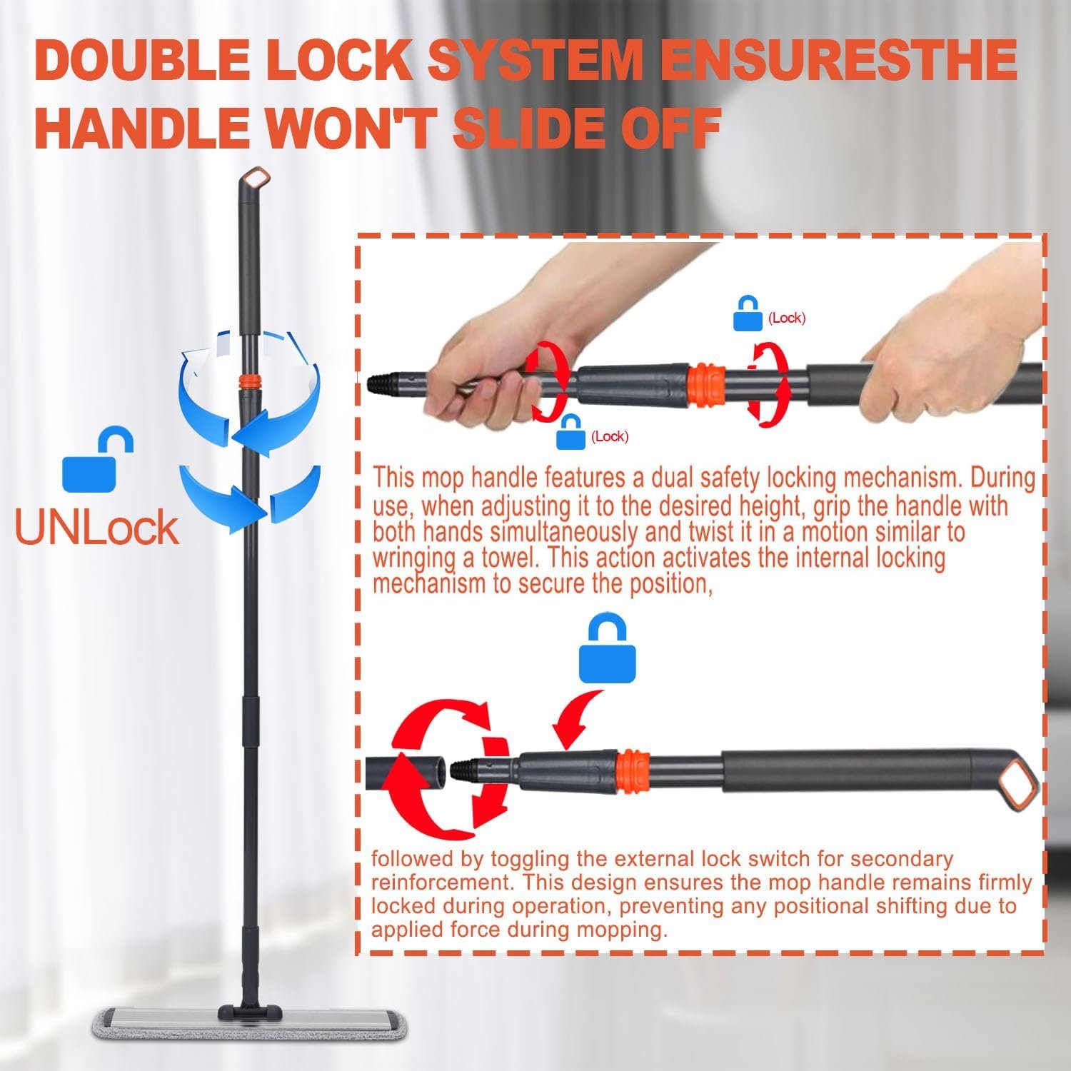 18 Professional Microfiber Mop Large Flat Mops for Floor Cleaning 4 Reusable Washable mop Pads Hardwood Cleaning System Wet and Dust Mop with 61in Long Stainless Steel Handle - Image 5