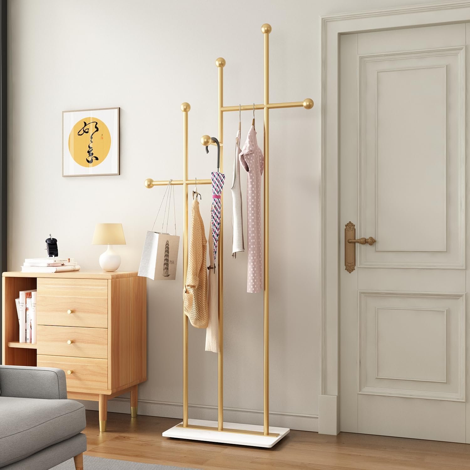 Gold Coat Racks with Marble Base Heavy Duty Clothes Rack Metal Coat Tree for Clothes Hats Scarfs Totes-19.7''L,GOLD - Image 7