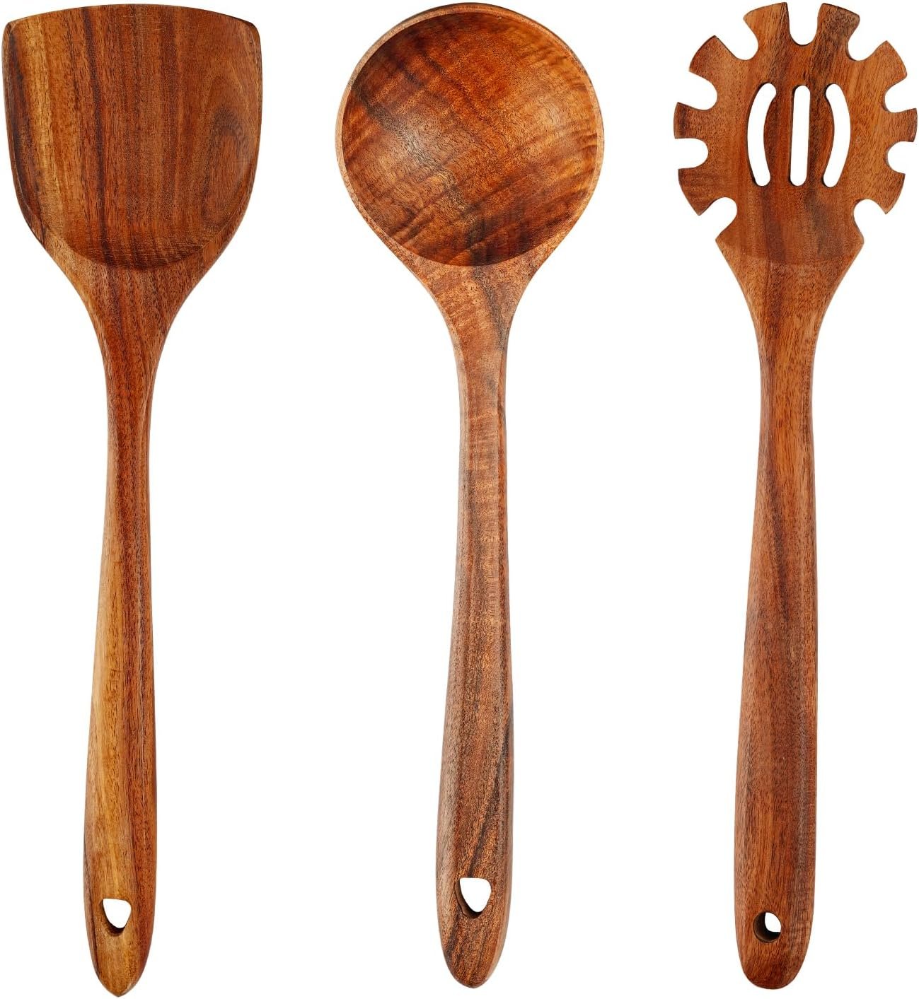 FJNATINH 3-Piece Teak Wooden Wok Spatula Set, Wooden Kitchen Utensil Set, 100% Natural Teak Wood Cooking Utensils - Image 2