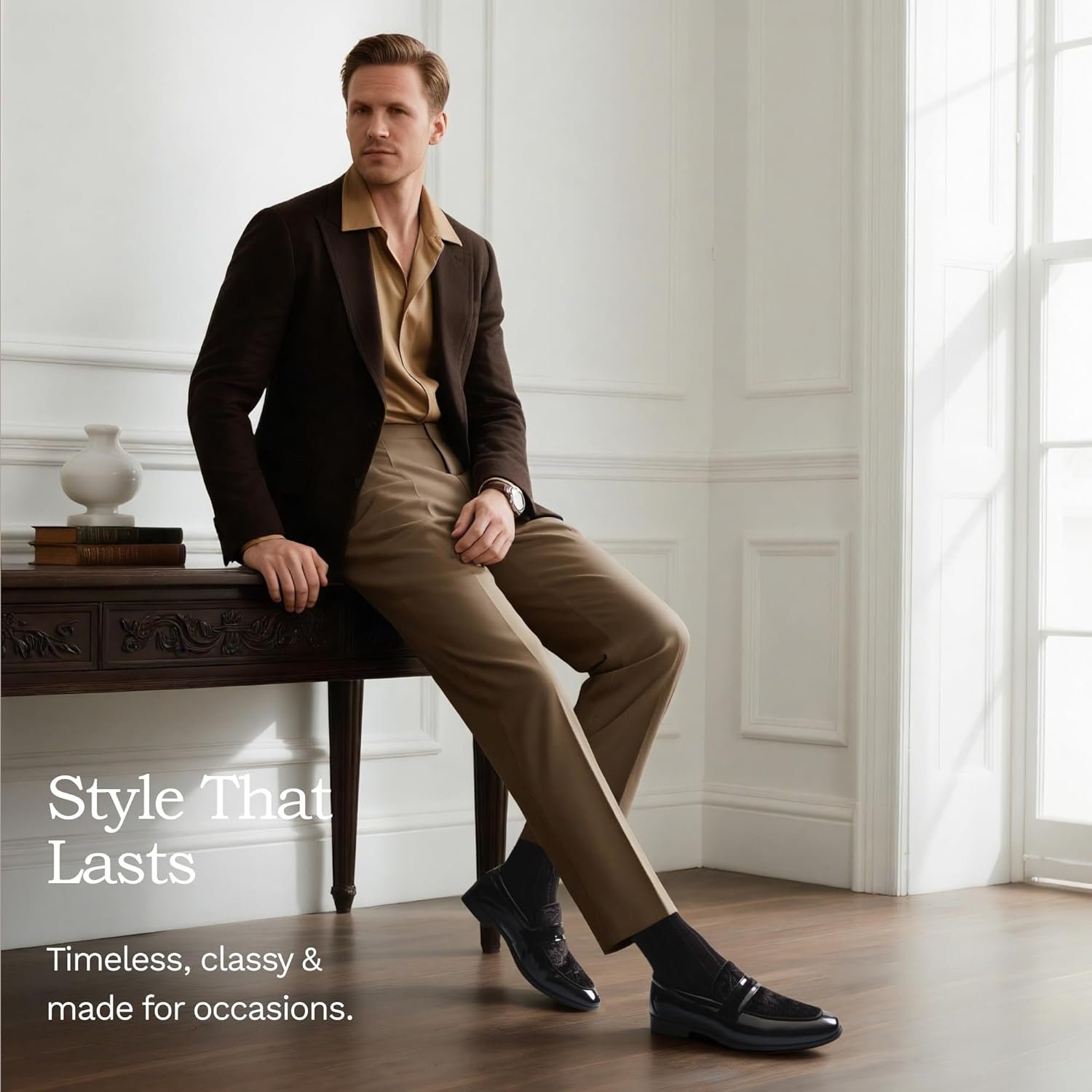 Bruno Marc Men's Tuxedo Patent Loafers Classic Velvet Slip-on Dress Shoes - Image 8