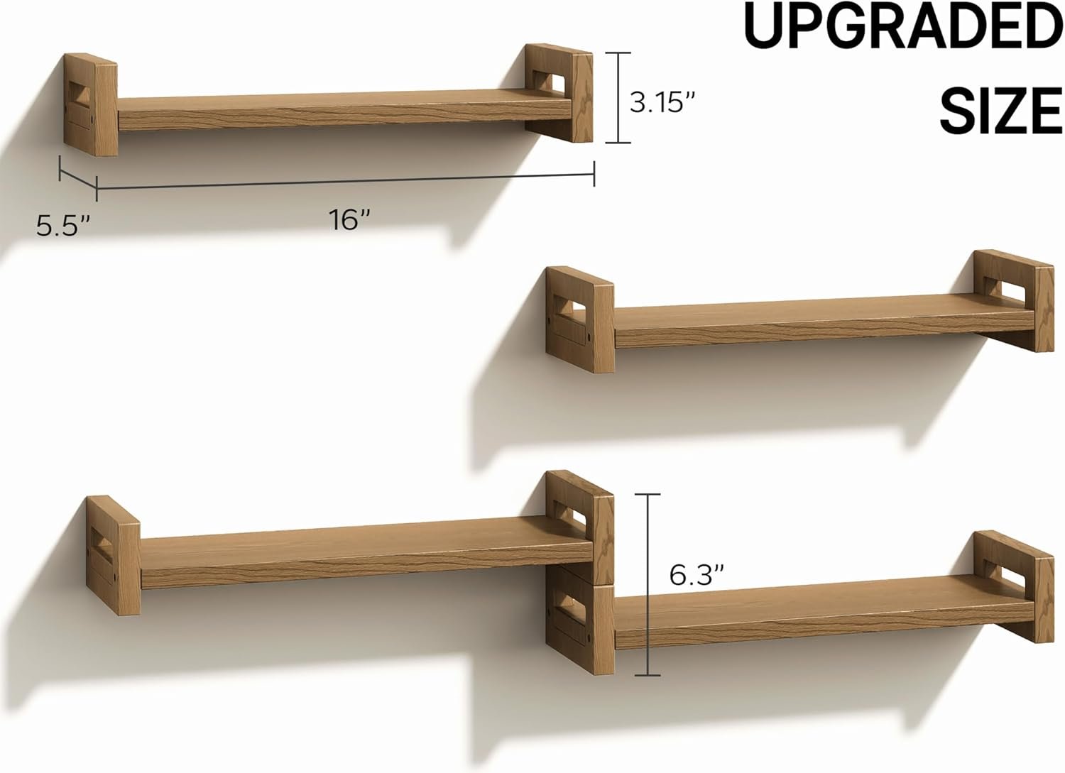 Vailando Floating Shelves for Wall, Set of 4 Solid Wood Wall Mounted Shelves, 16" Rustic Walnut Display Shelf for Bedroom, Living Room, Bathroom, Kitchen – Strong Load Capacity & Natural Pine - Image 4