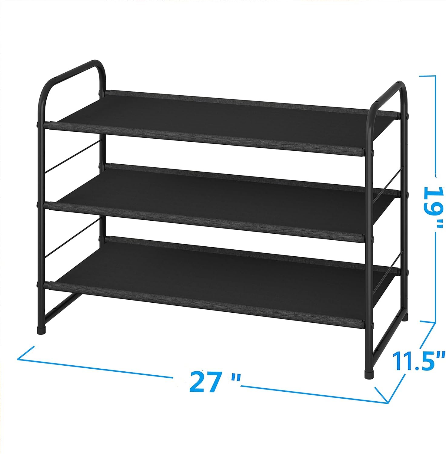 Simple Trending 3 Tier Stackable Shoe Rack, Expandable Adjustable Fabric Shoe Shelf Storage Organizer, Black - Image 4