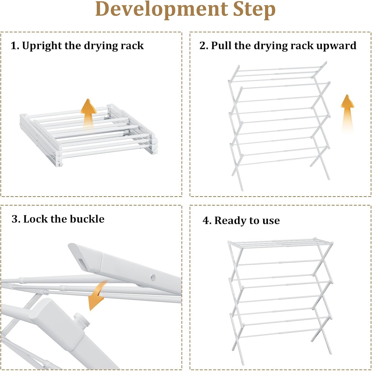 Foldable Drying Rack Clothing, 3-Tier Portable Clothes Drying Racks for Indoor & Outdoor, Anti-Rust Compact Laundry Rack Collapsible, White 29" D x 14" W x 41" H - Image 7