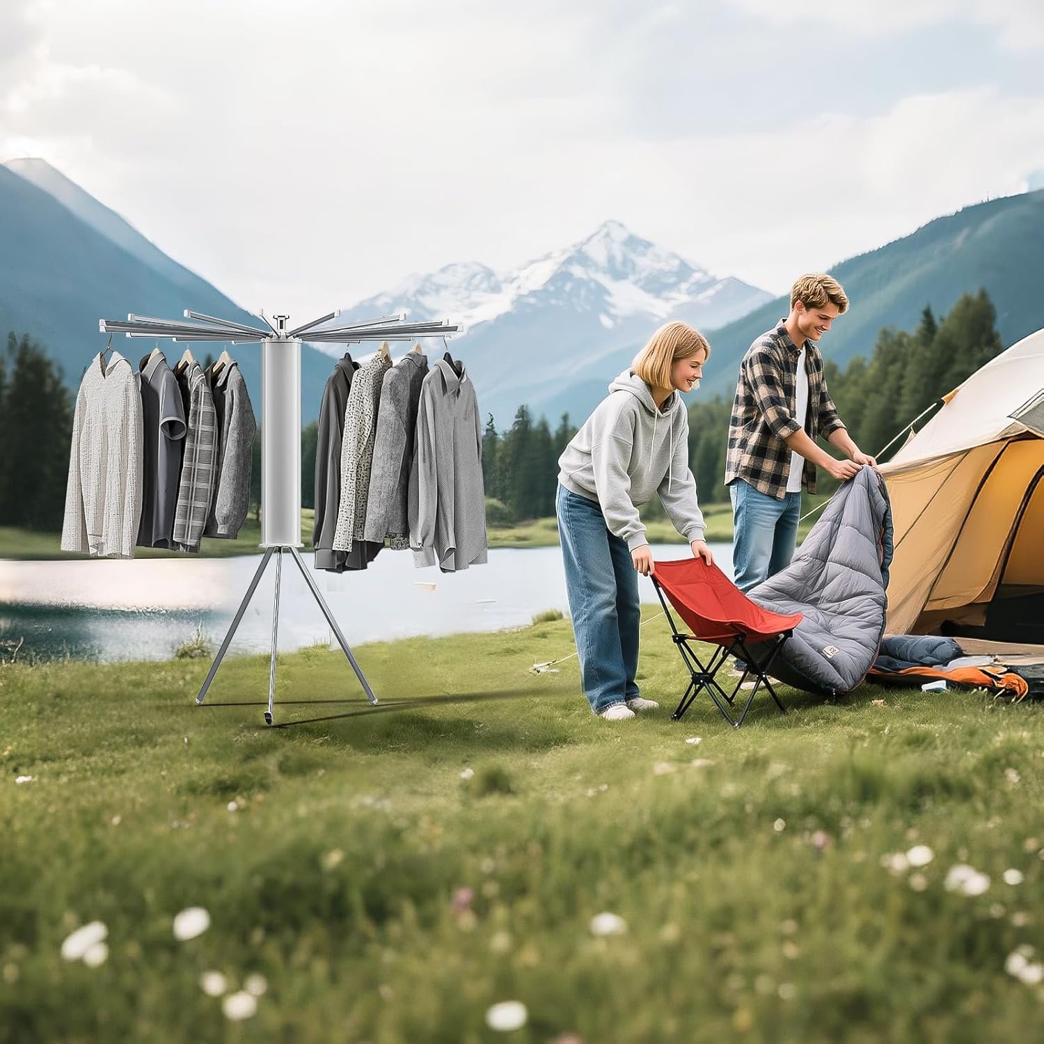 Drying Rack Clothing, Collapsible Drying Racks for Laundry, Portable Drying Rack, Indoor Clothes Drying Rack with 16 Adjustable Aluminum Poles, Clothing Dry Rack for Outdoor, Laundry Room, Indoor. - Image 10