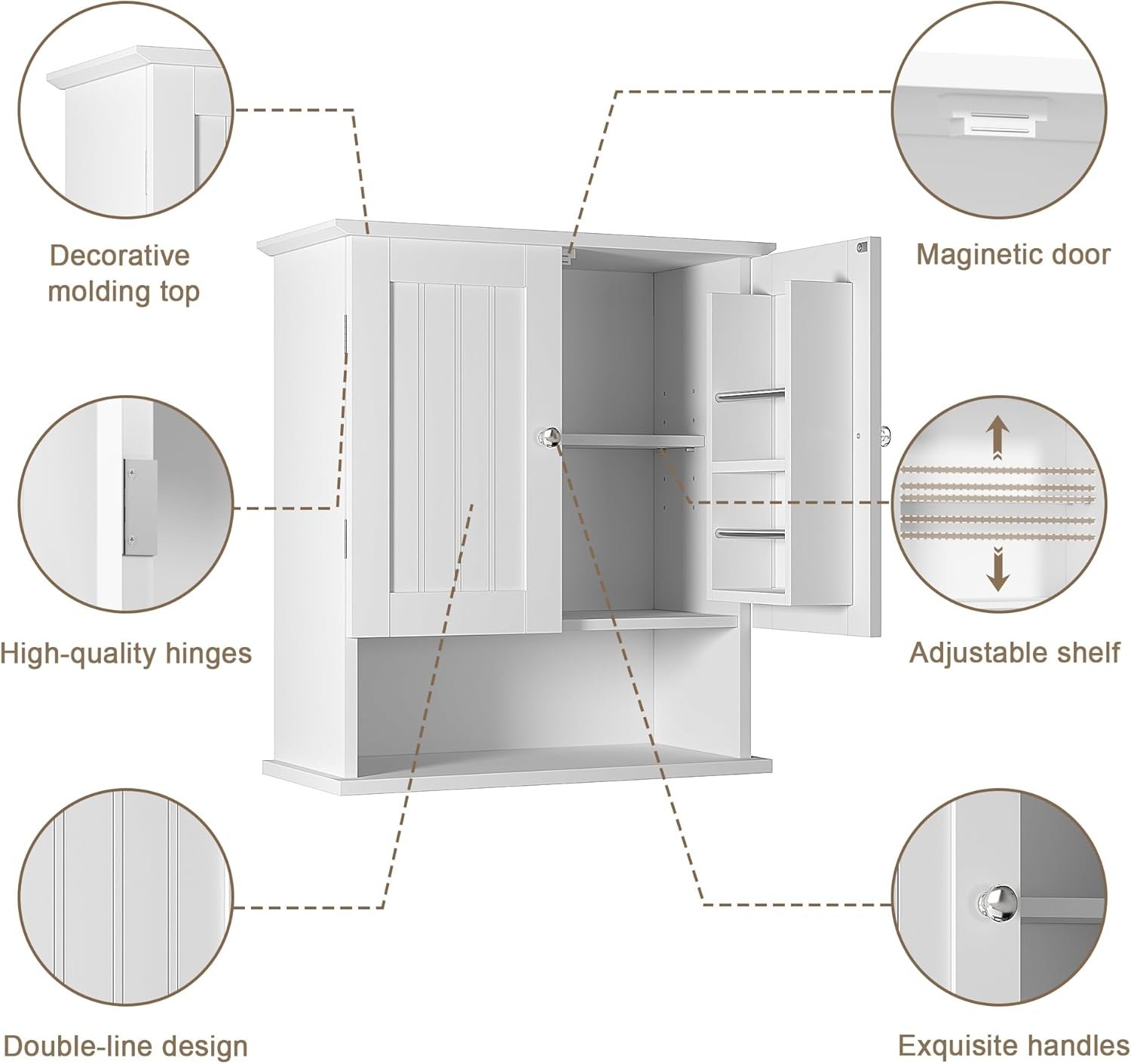 ChooChoo Kitchen Cabinet Wall Mounted, Laundry Room Cabinet with Door Shelves, Bathroom Wall Cabinet with Adjustable Shelf, Medicine Cabinet for Bathroom, Kitchen, Laundry Room, White - Image 5